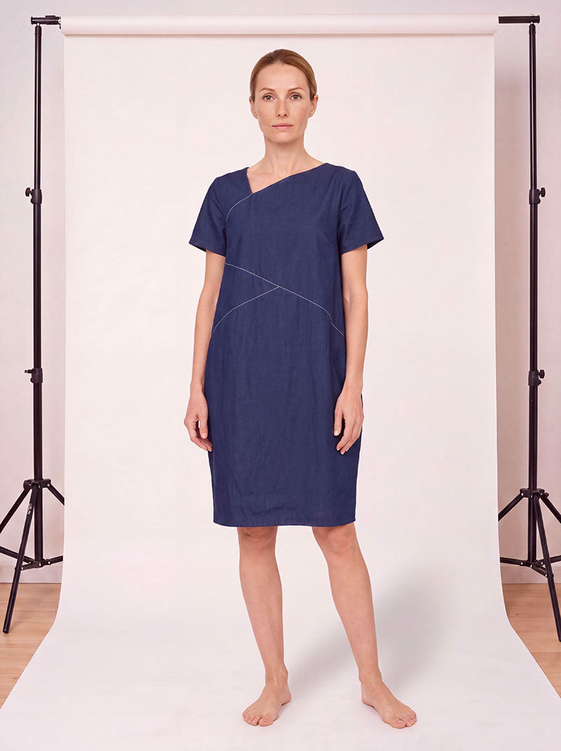 Kubistische jurk Chinees blauw