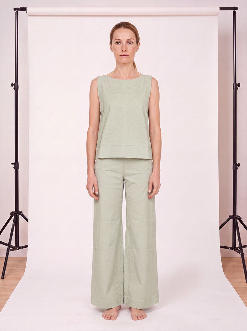 Top Bateau Seersucker Menthe - Surcylé Couture