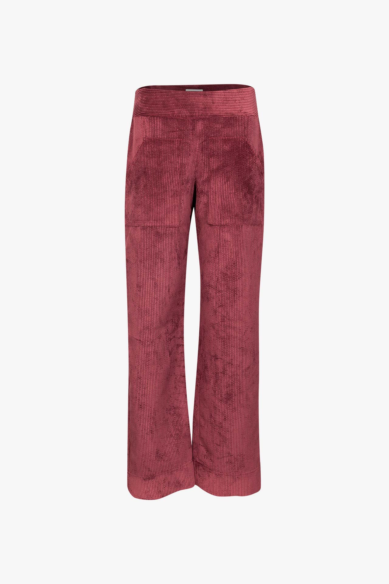Long Italian Corduroy Pants with Thick Ribs in Burgundy