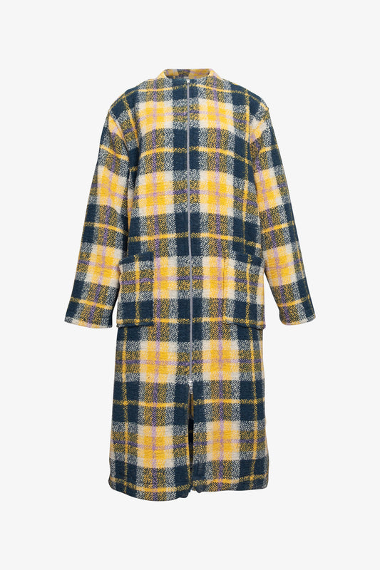 Manteau Carré Tartan Jaune Marine Violet