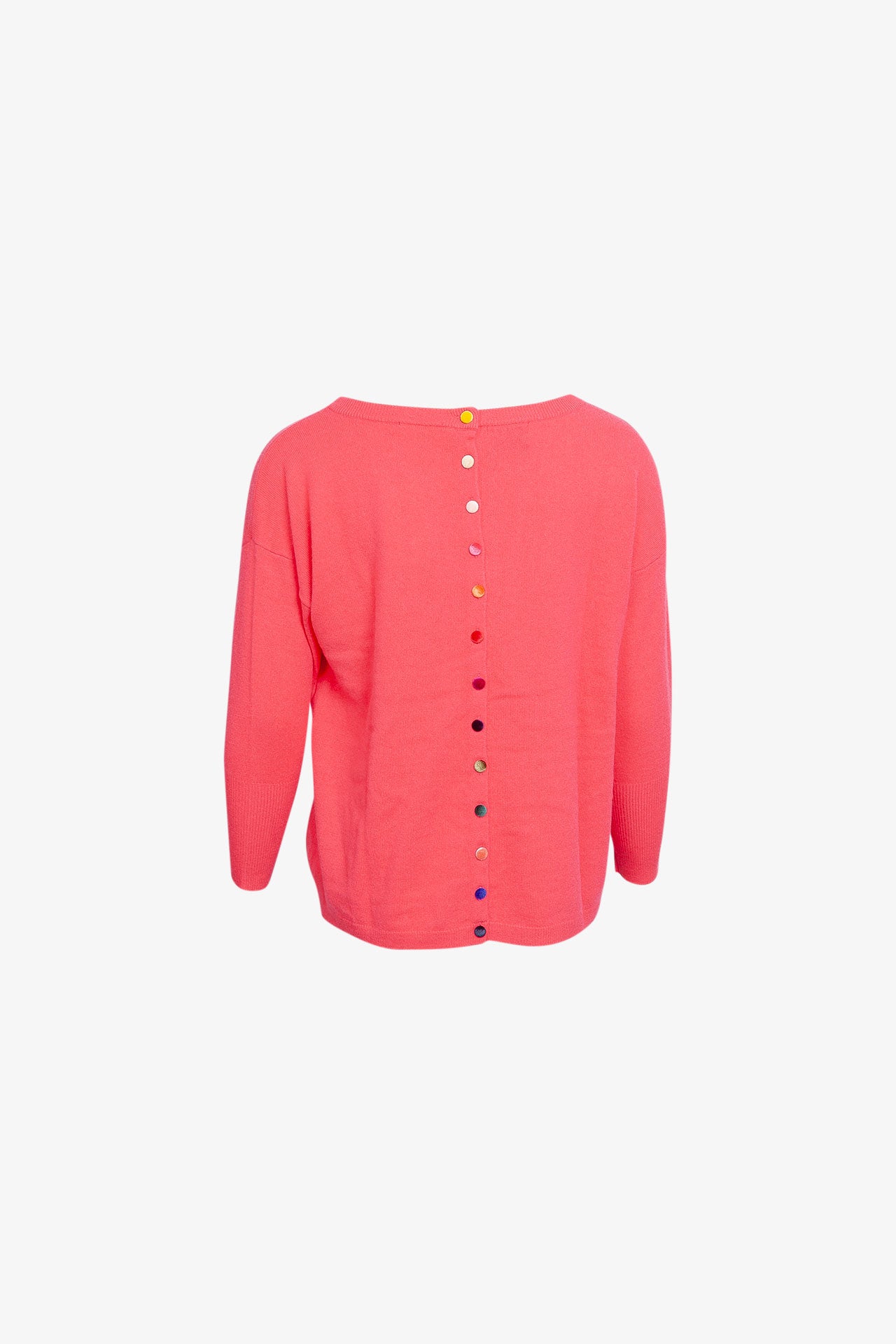 Pull Col RDC Oversize Boutons Multicolore Dos Cachemire Rose Bonbon