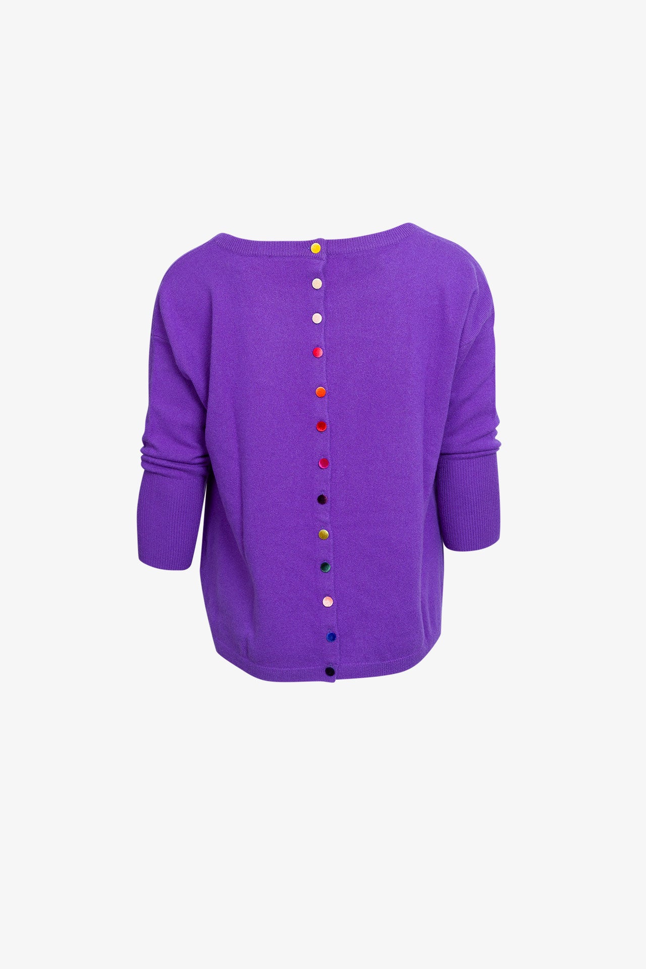 Pull Col RDC Oversize Boutons Multicolore Dos Cachemire Violet Électrique