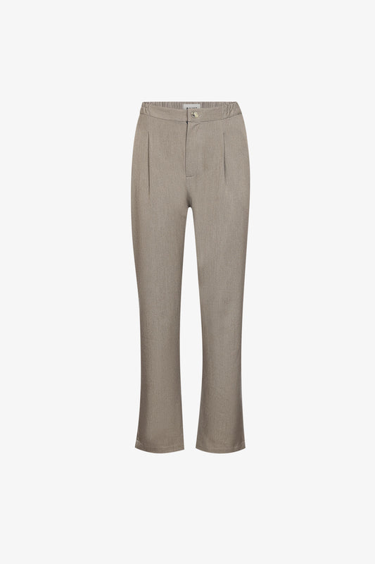 Pantalon à Plis Gabardine Taupe Chiné