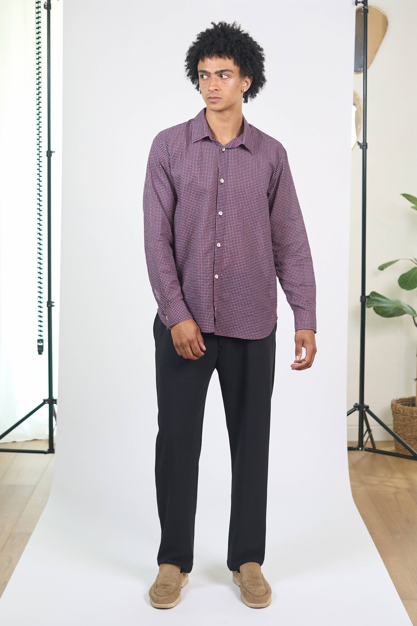 Chemise Relax Petits Carreaux Bordeaux