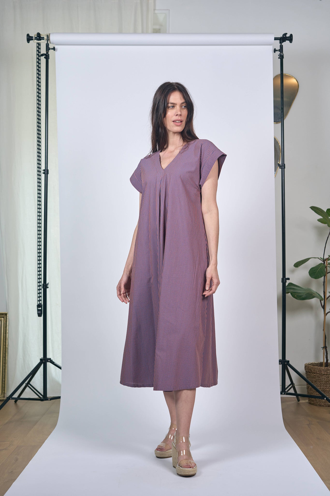 W Seersucker Purple Dress