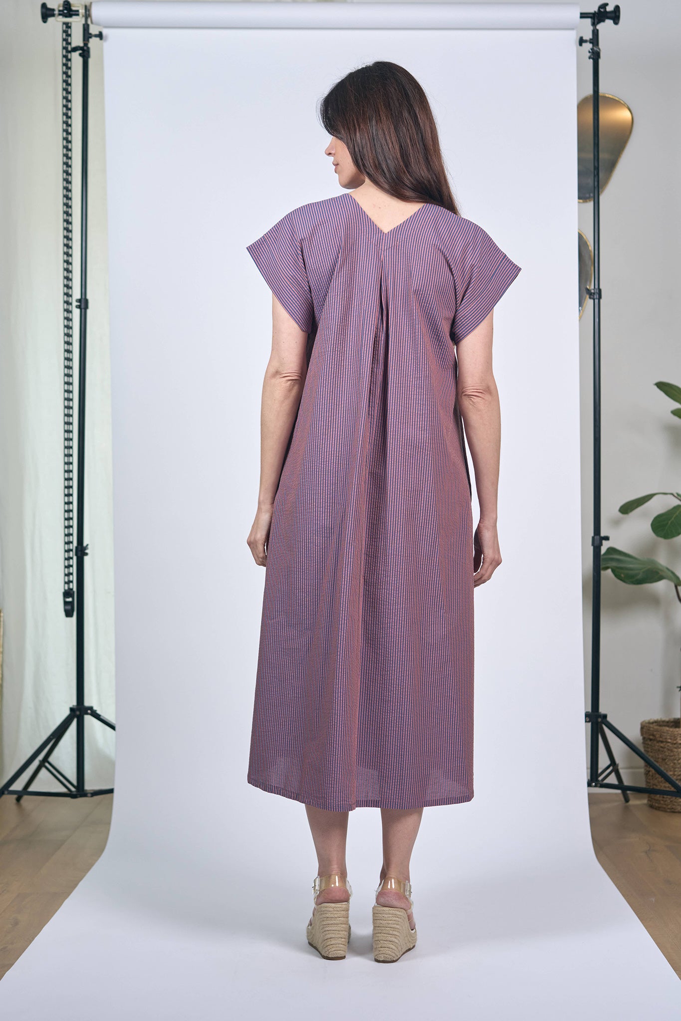 W Seersucker Purple Dress