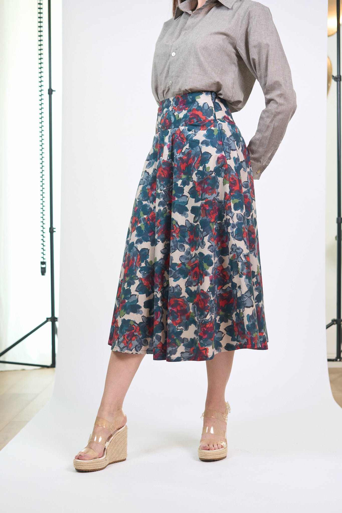 Poplin Flower Flared Skirt