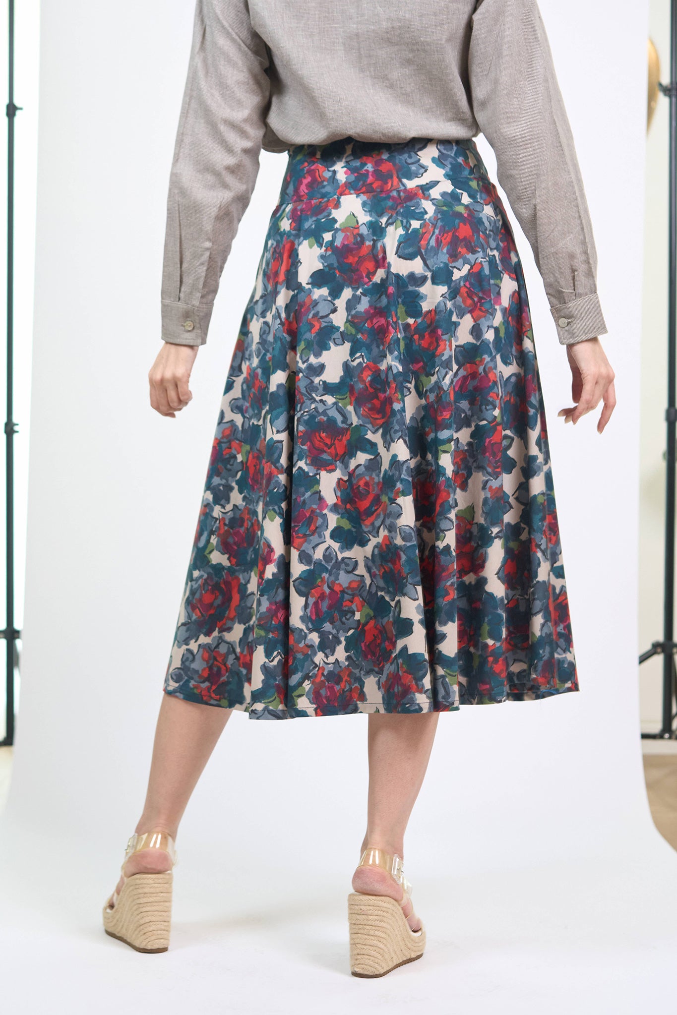 Poplin Flower Flared Skirt