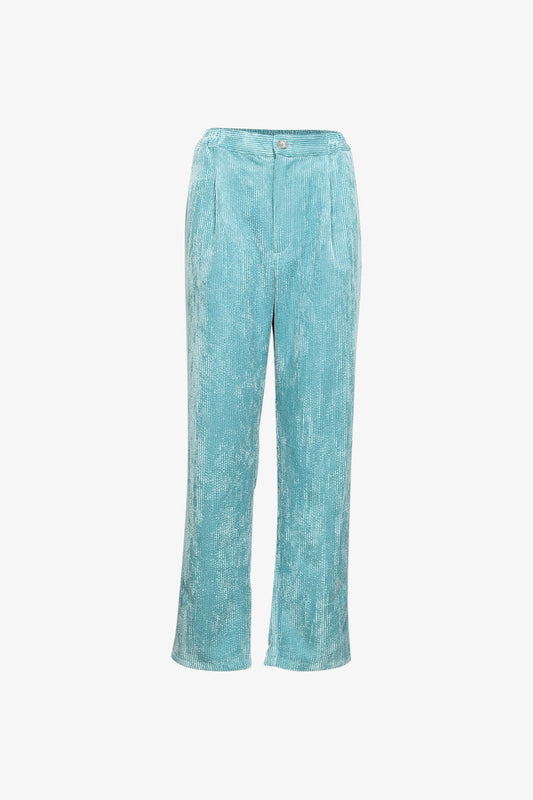 Pantalon à Plis Velours Grosse Côte Bleu Ciel