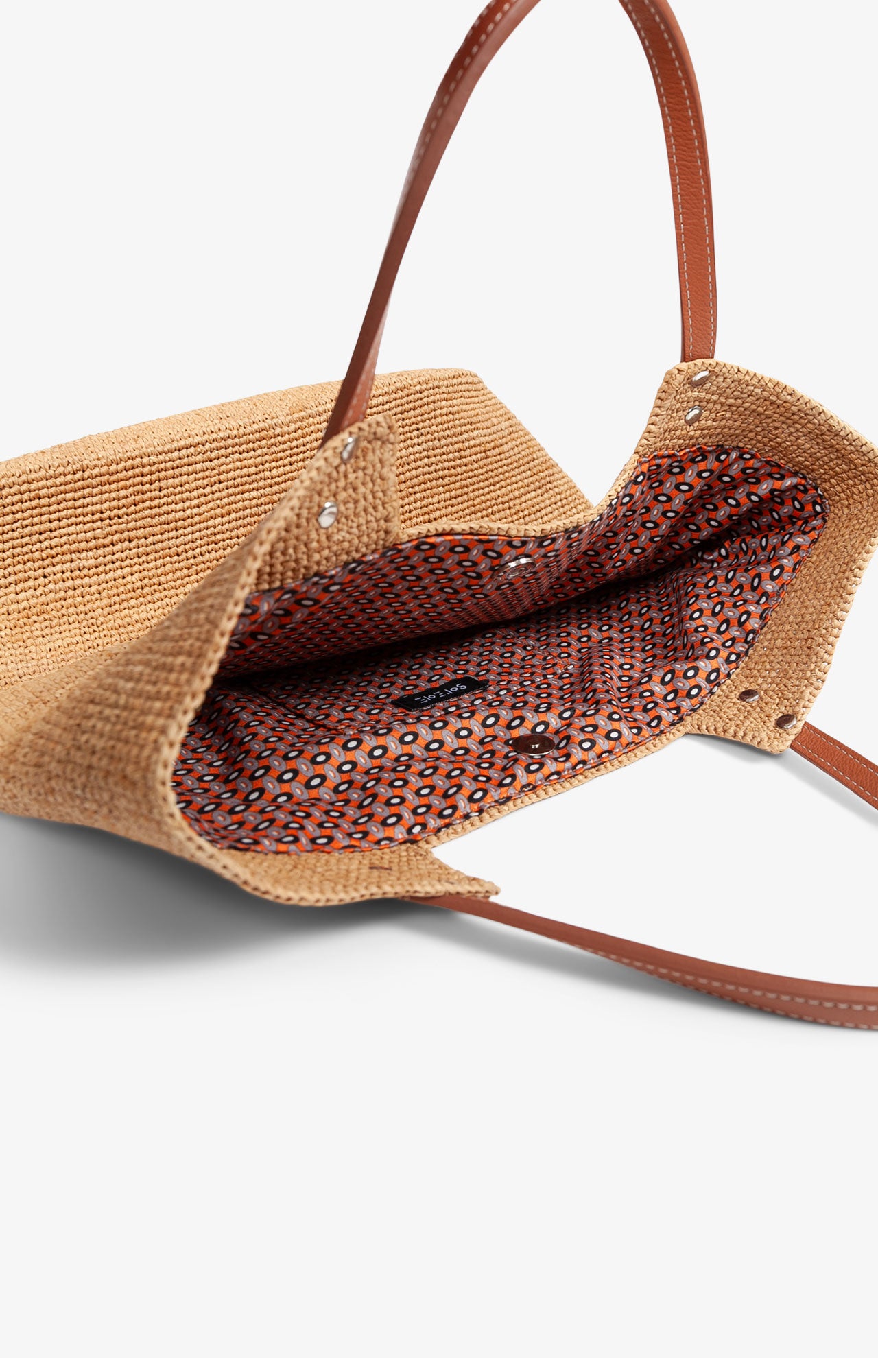 Hélio Thé fabric shopping bag / caramel leather handles