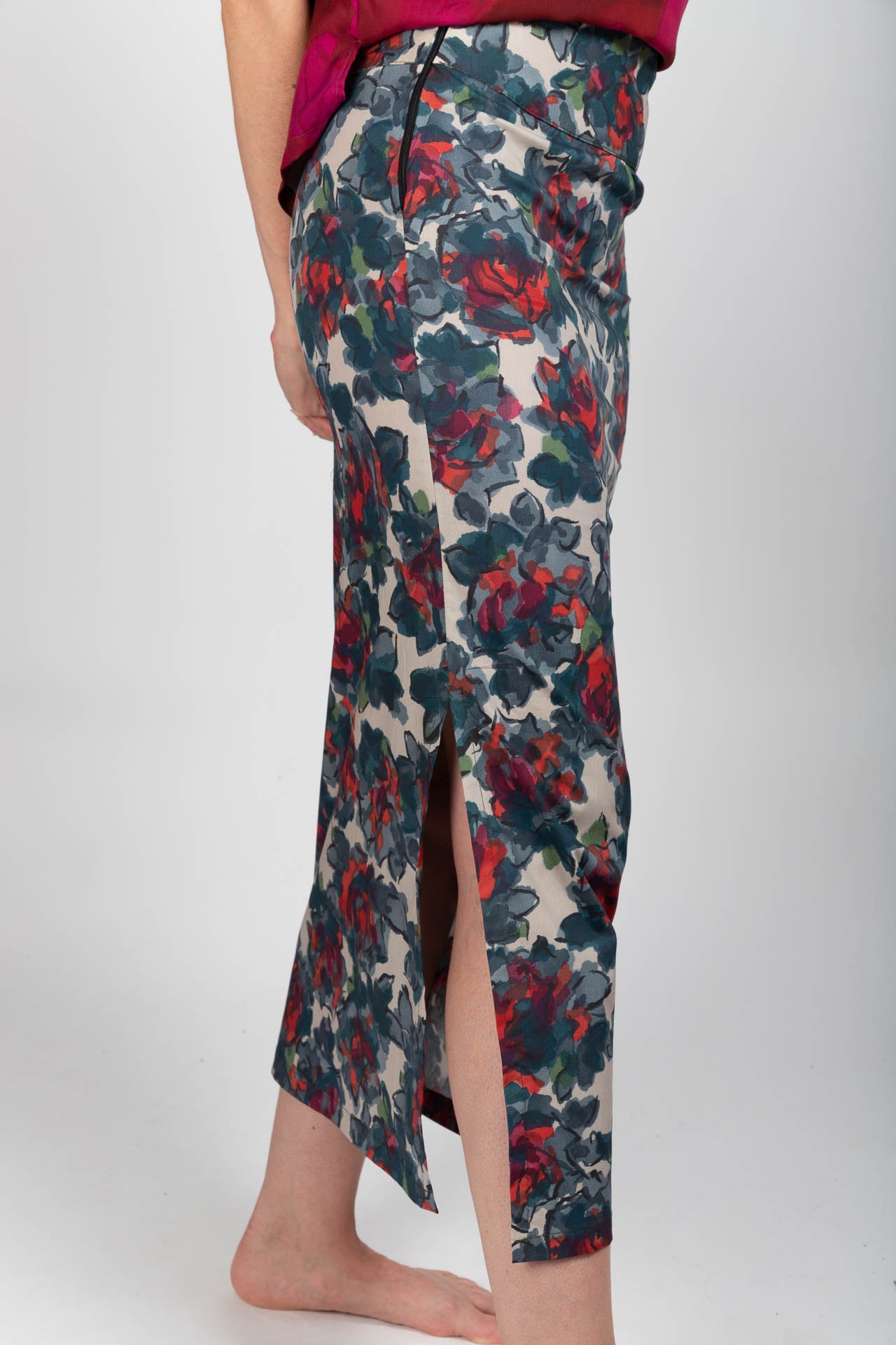 Jupe Mi Longue Popeline Fleur