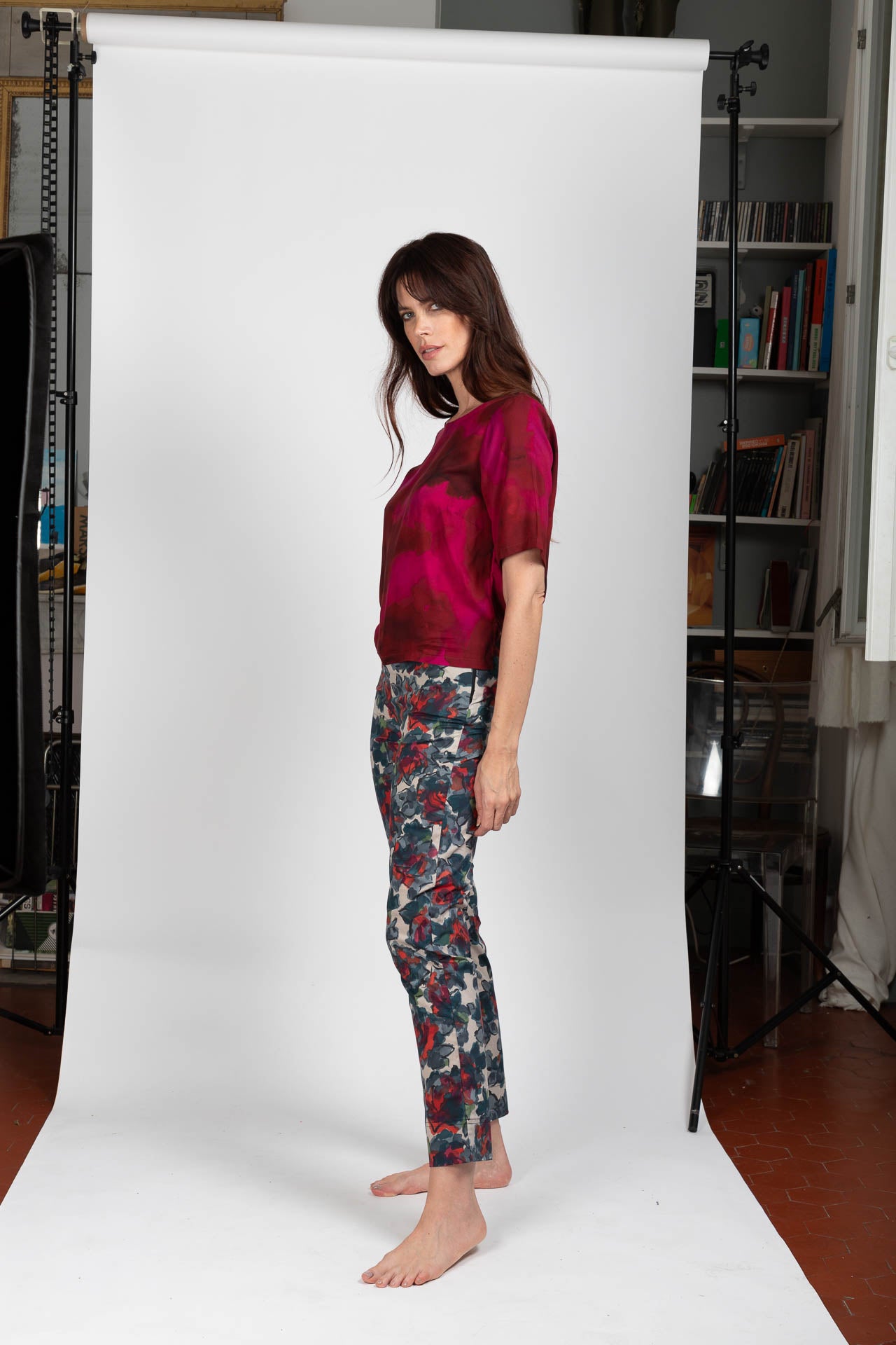 Pantalon Slim Popeline Fleur