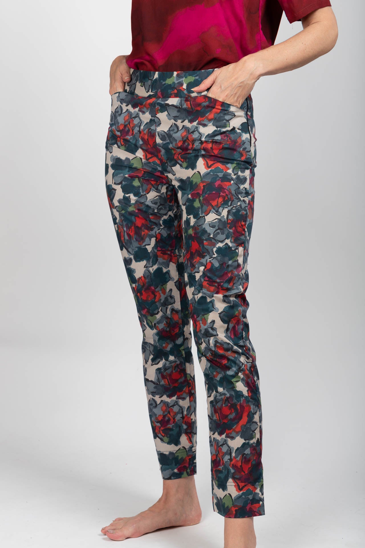 Pantalon Slim Popeline Fleur