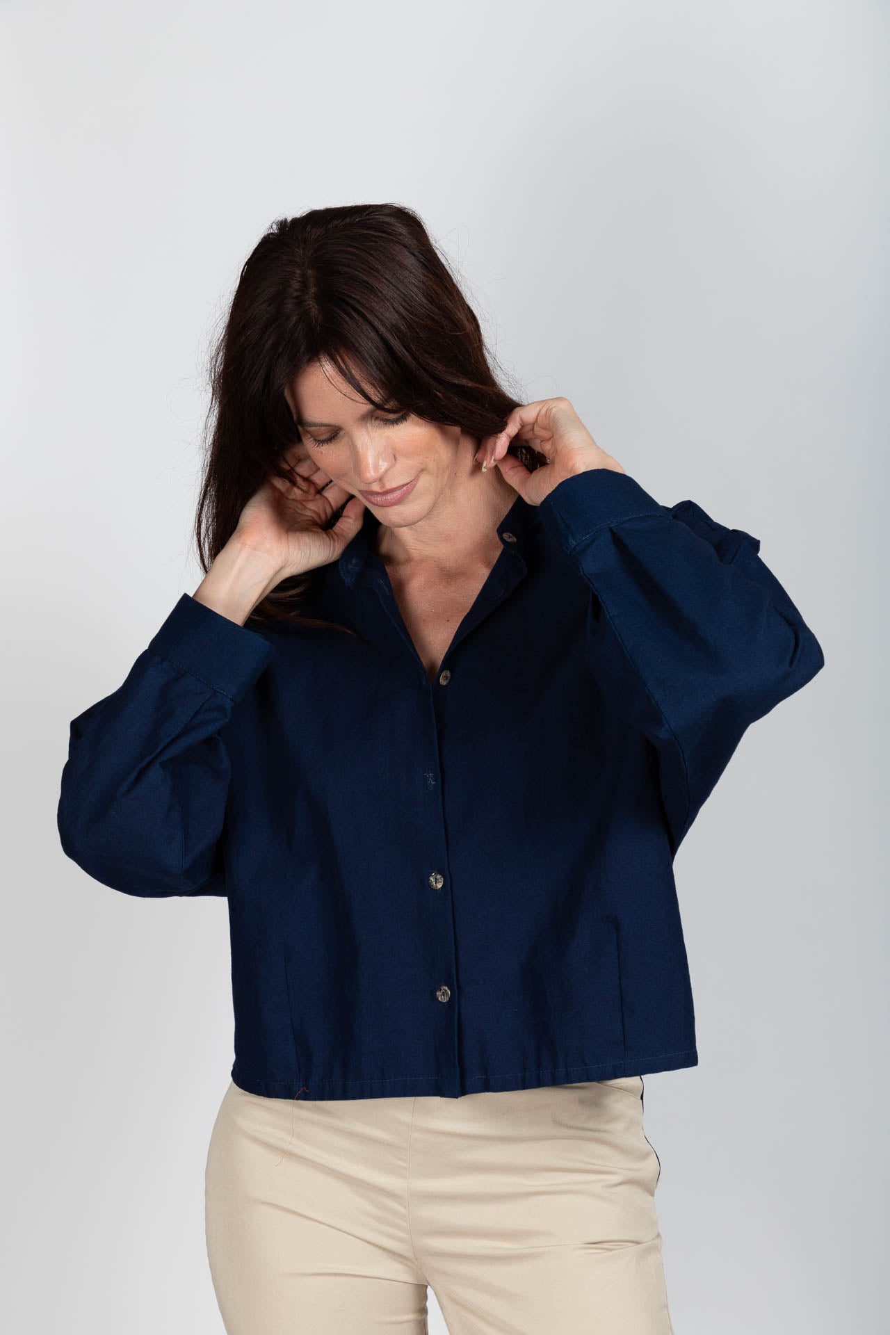 Chemise Nehru Bleu de Chine
