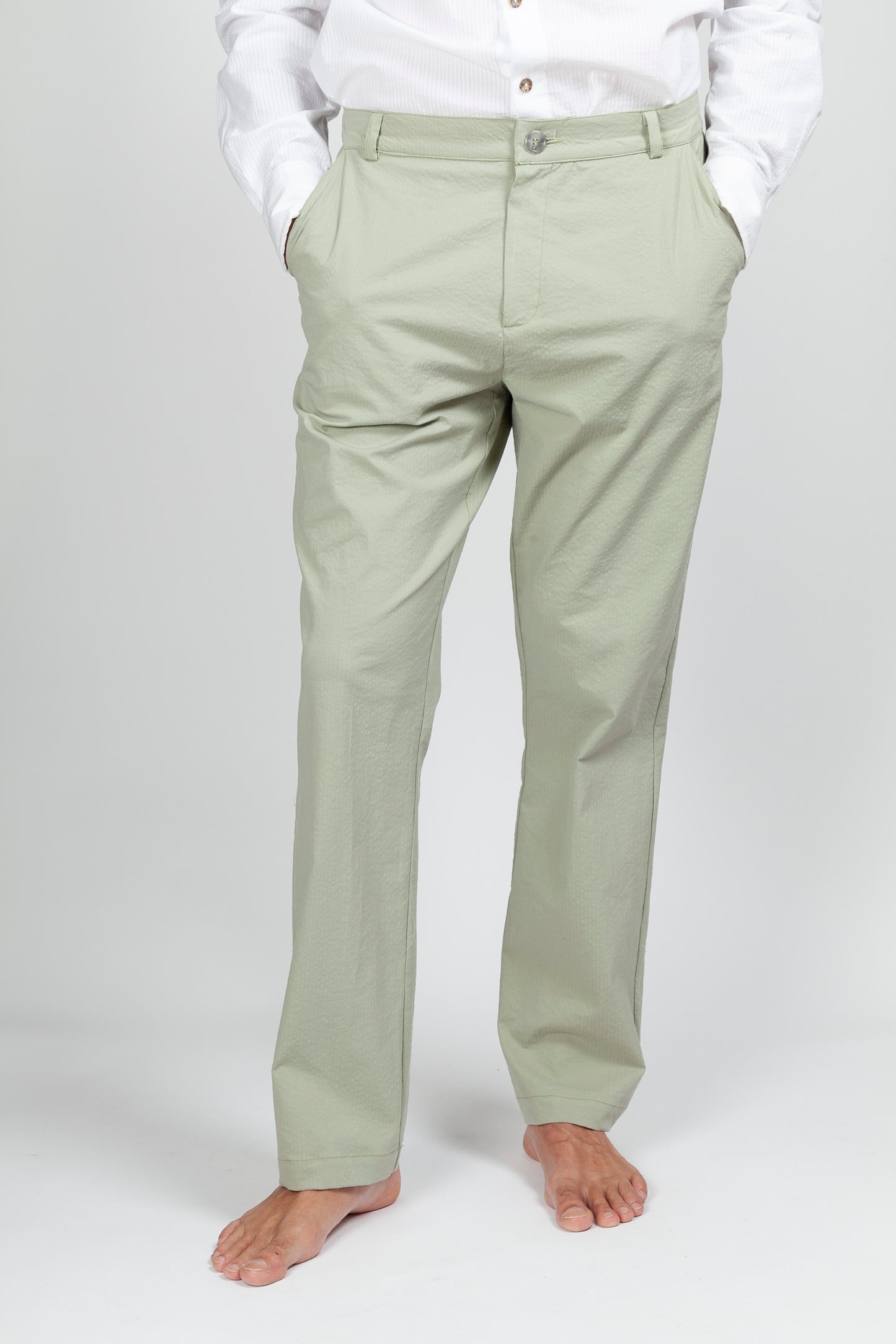 Pantalon Chino Seersucker Menthe