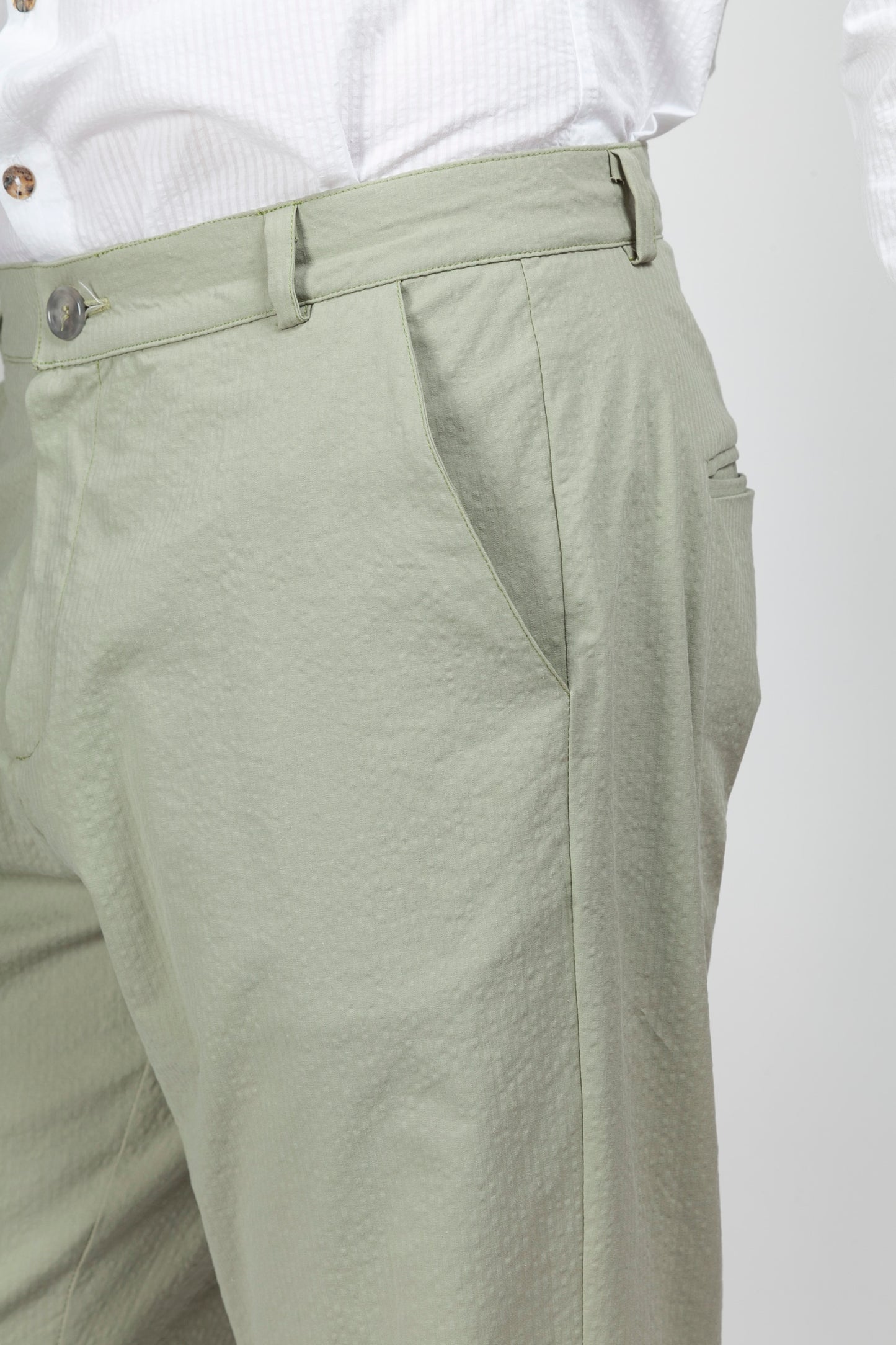 Pantalon Chino Seersucker Menthe