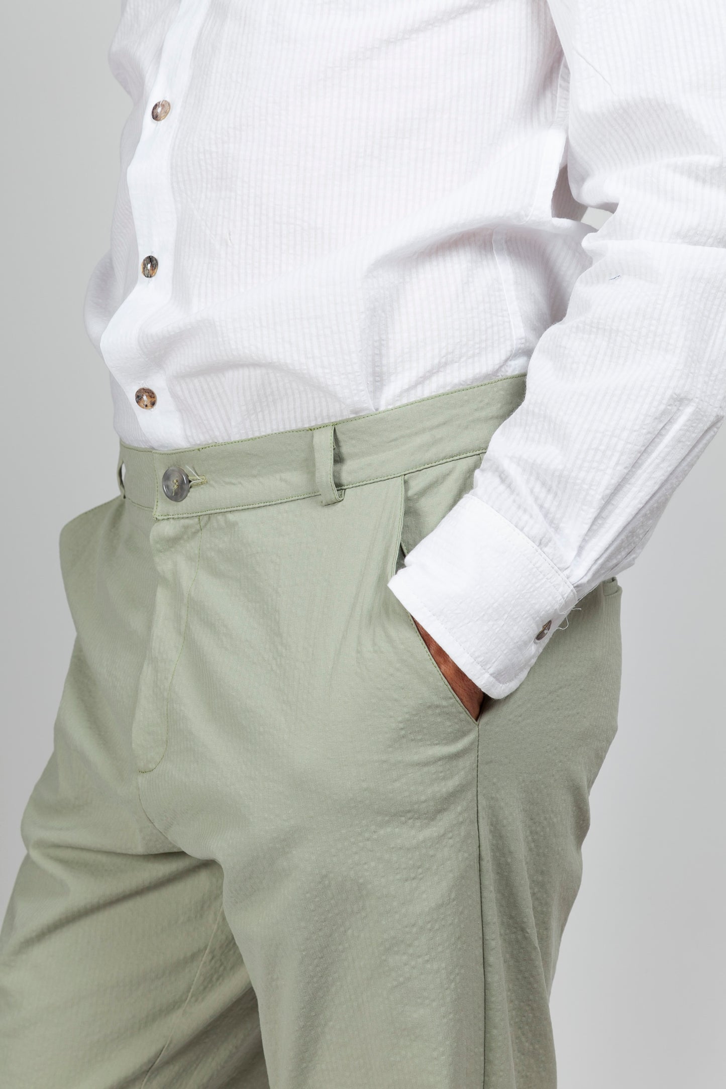Pantalon Chino Seersucker Menthe