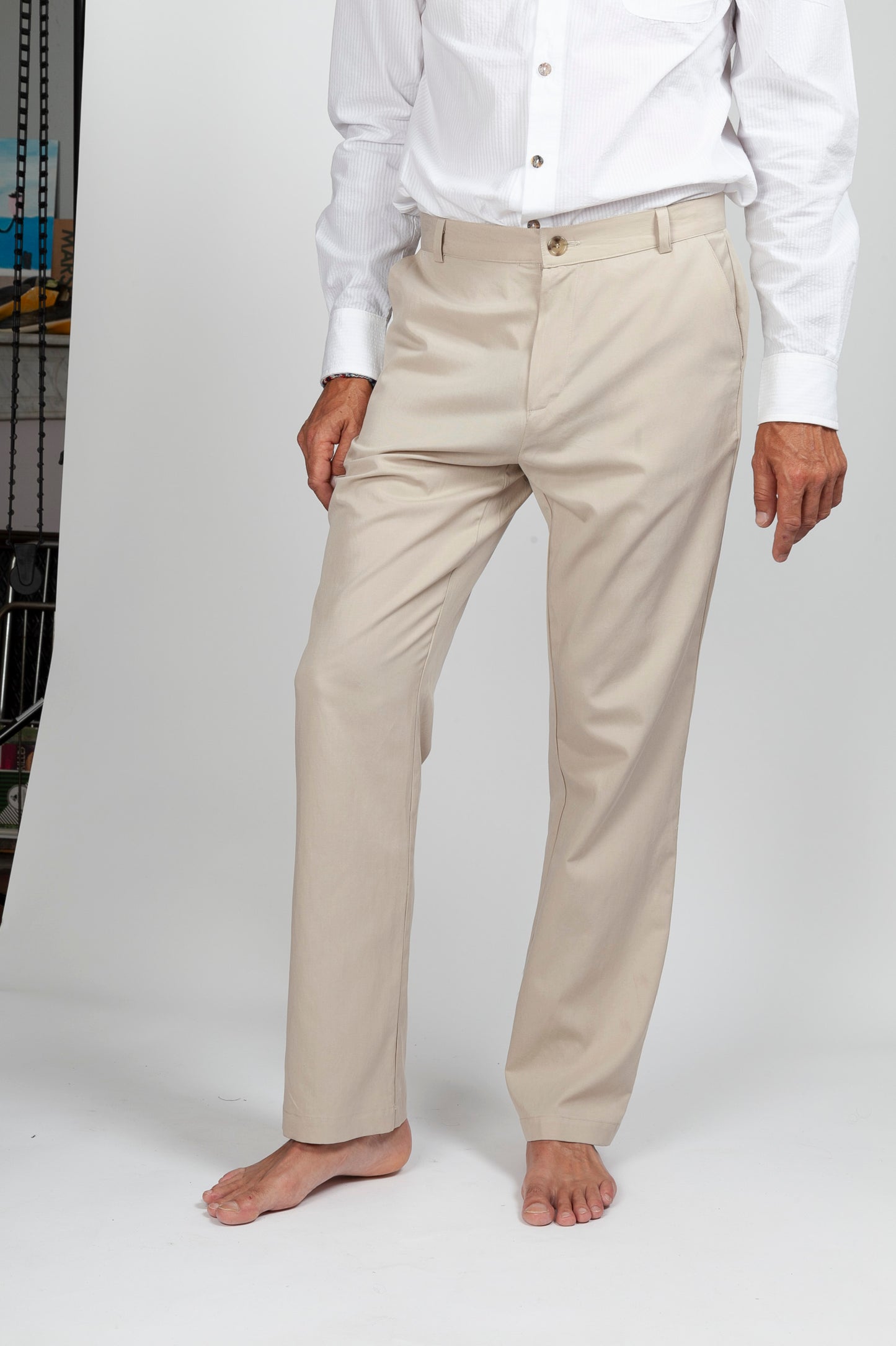 Chino Trousers Tencel Linen Cotton Beige