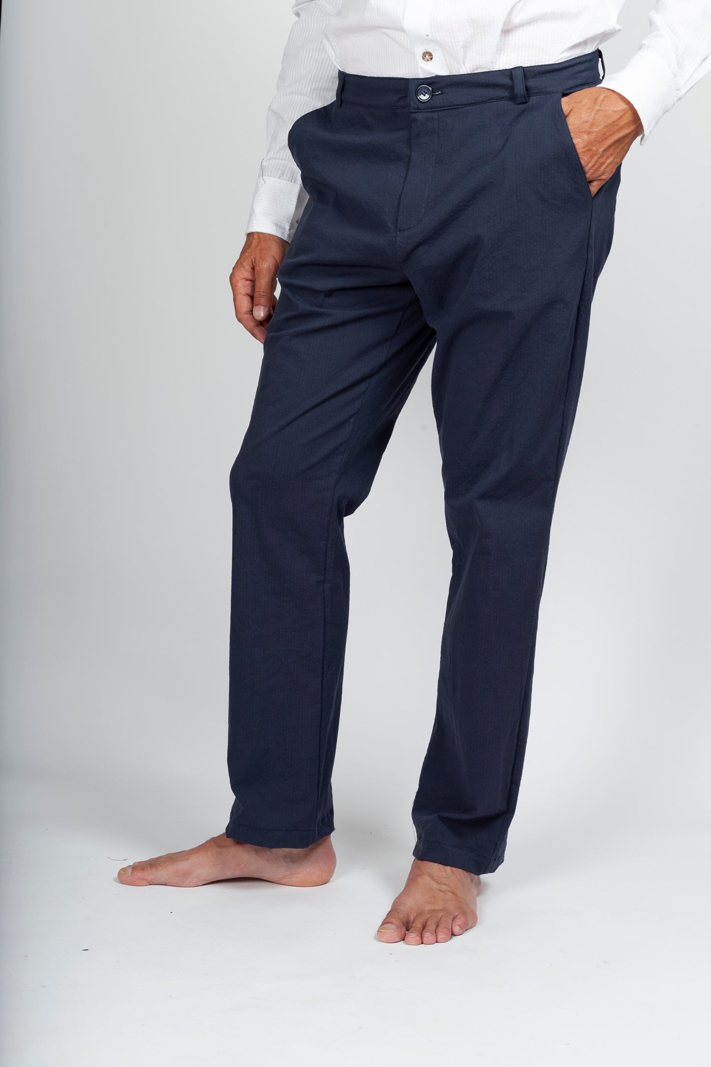 Pantalon Chino Seersucker Marine