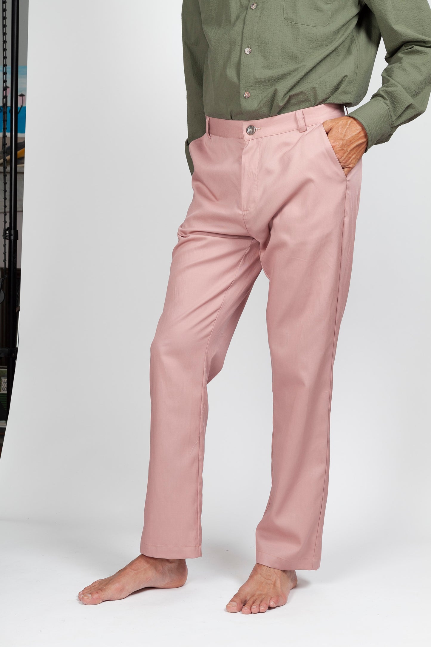 Pink Tencel Linen Cotton Chino Pants