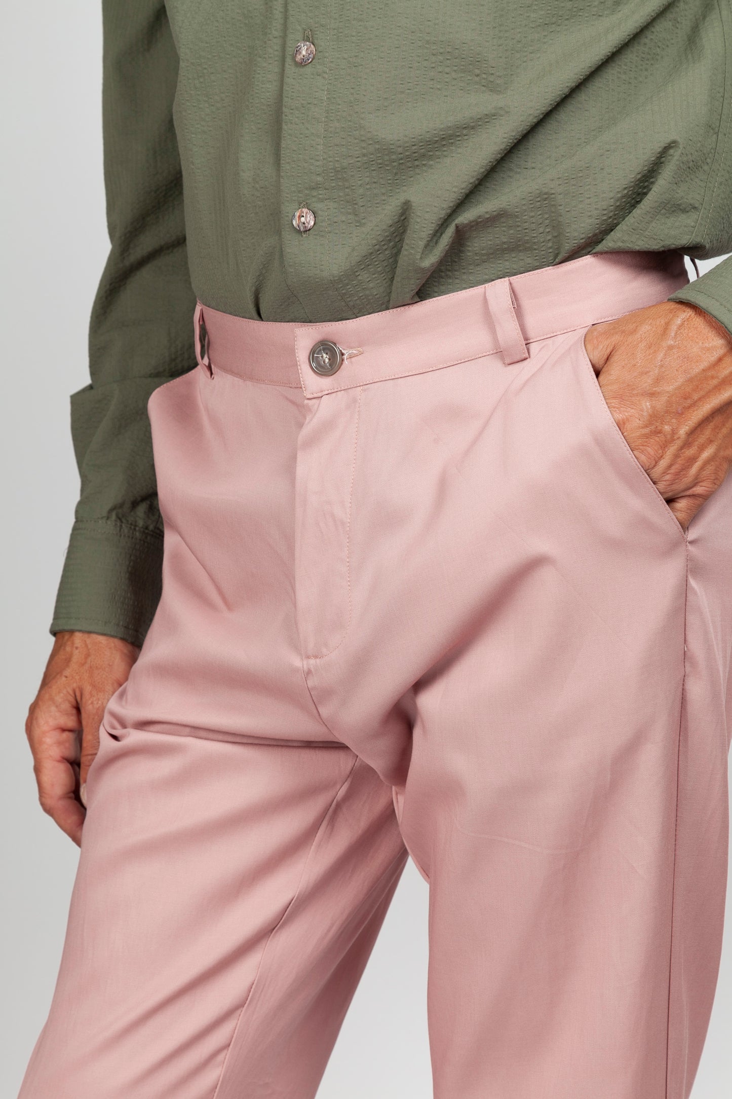 Pink Tencel Linen Cotton Chino Pants