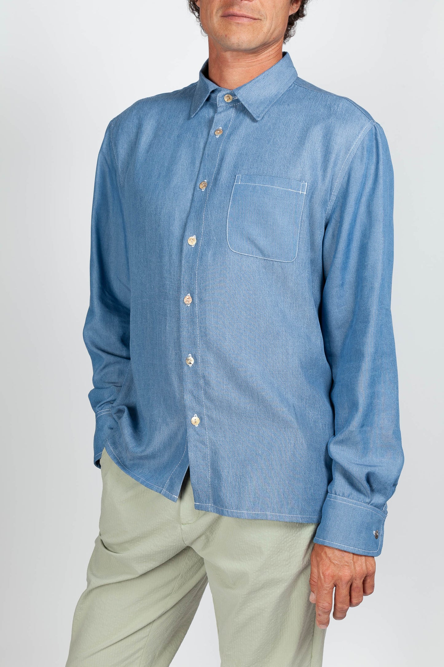 Blue Tencel Straight Shirt