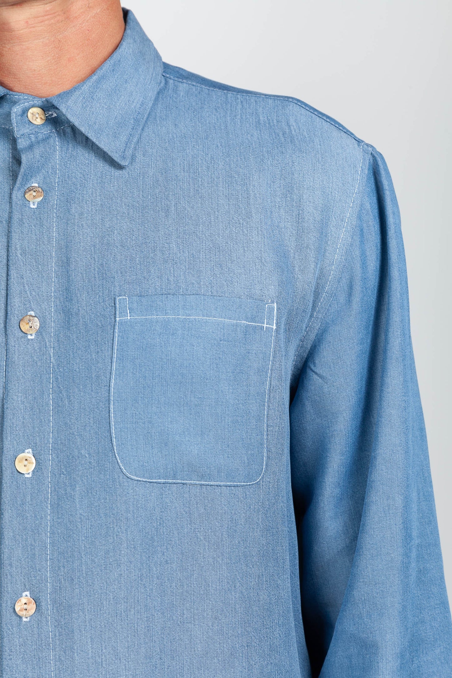 Blue Tencel Straight Shirt