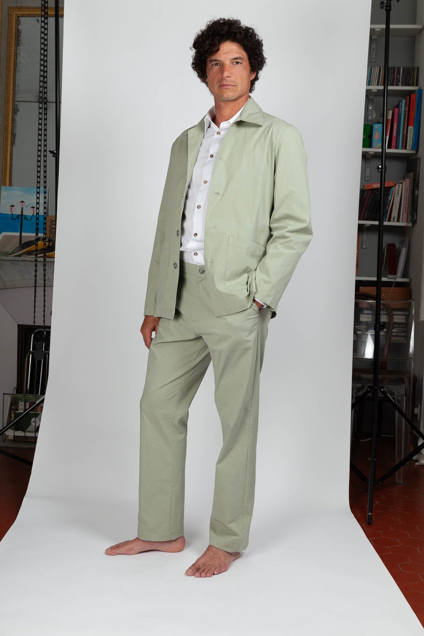 Pantalon Chino Seersucker Menthe
