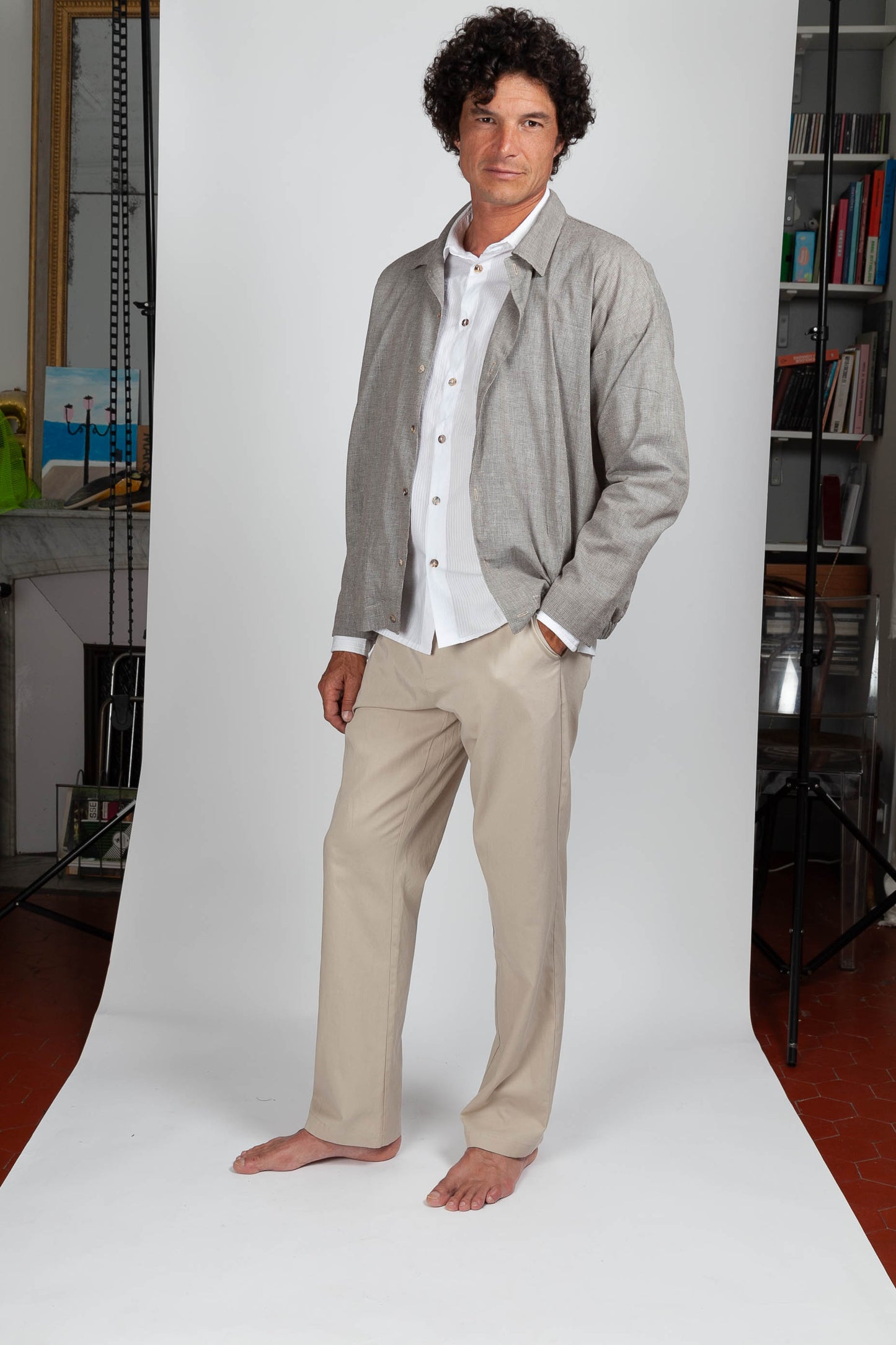 Chino Trousers Tencel Linen Cotton Beige