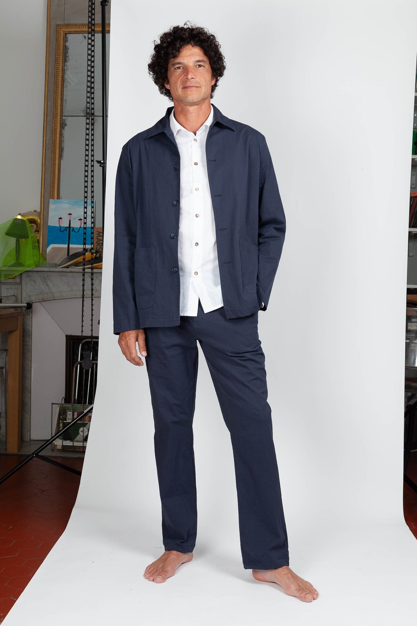 Pantalon Chino Seersucker Marine