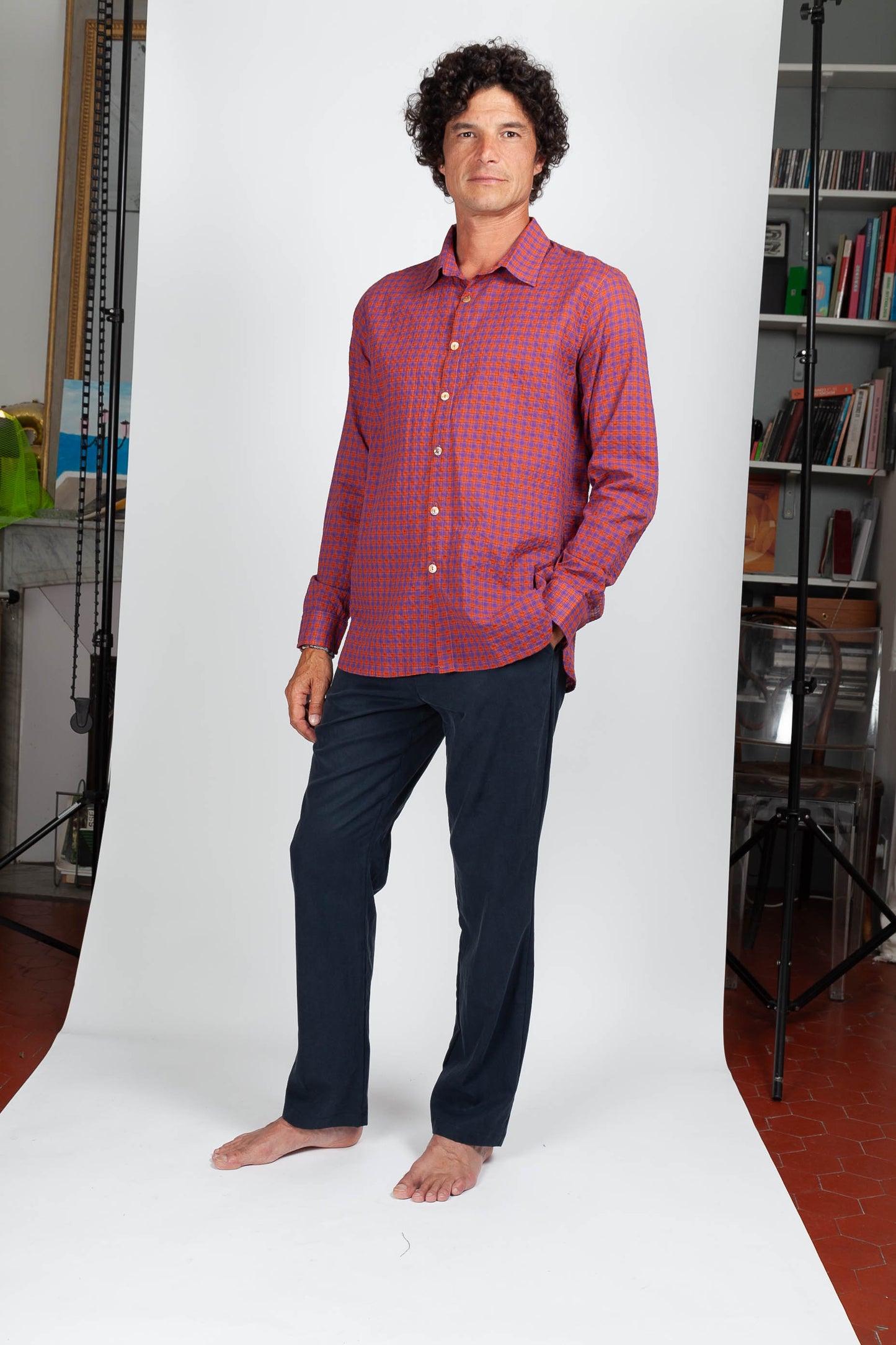 Chino Trousers Tencel Linen Cotton Navy