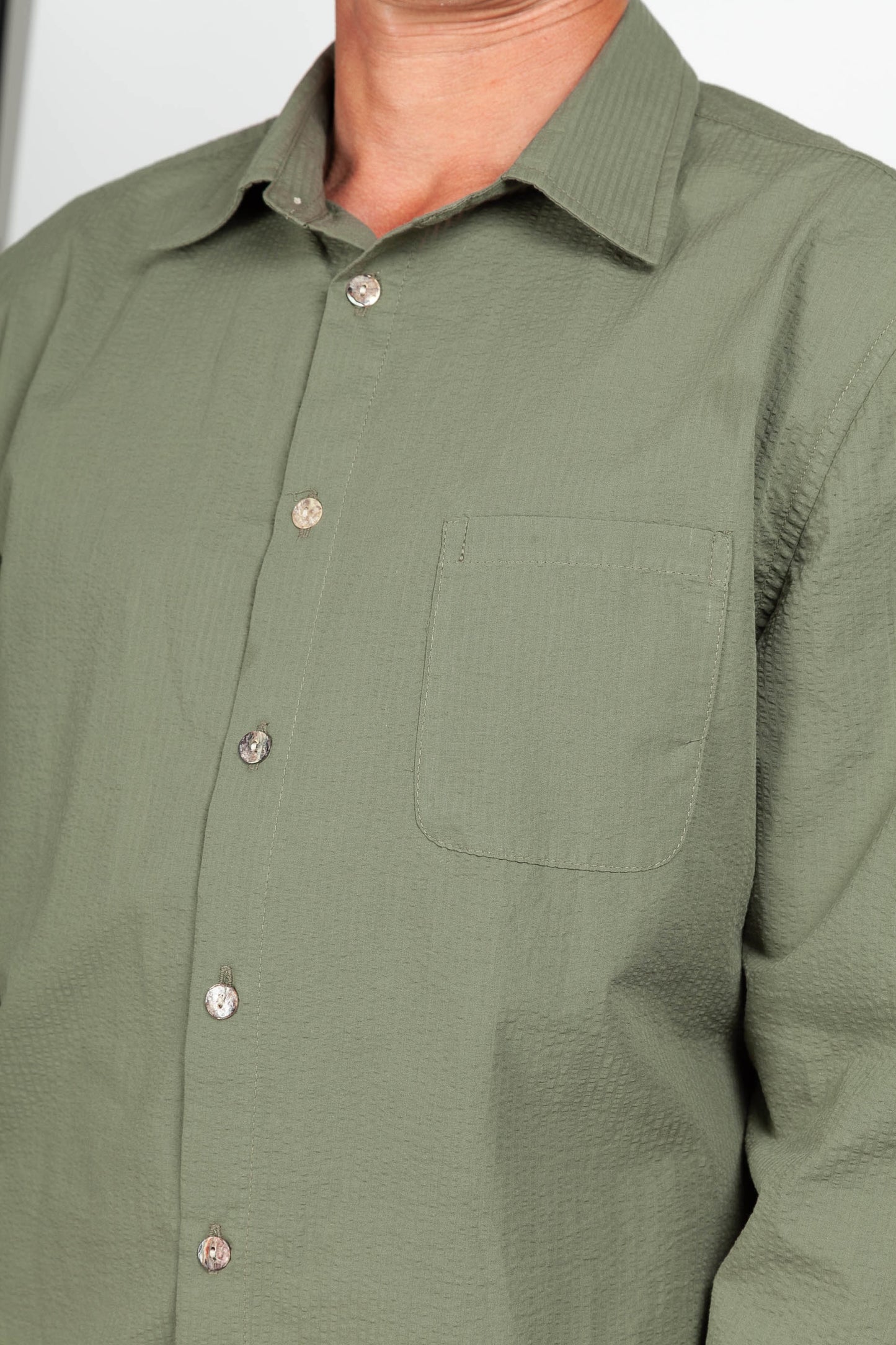 Khaki Seersucker Straight Shirt