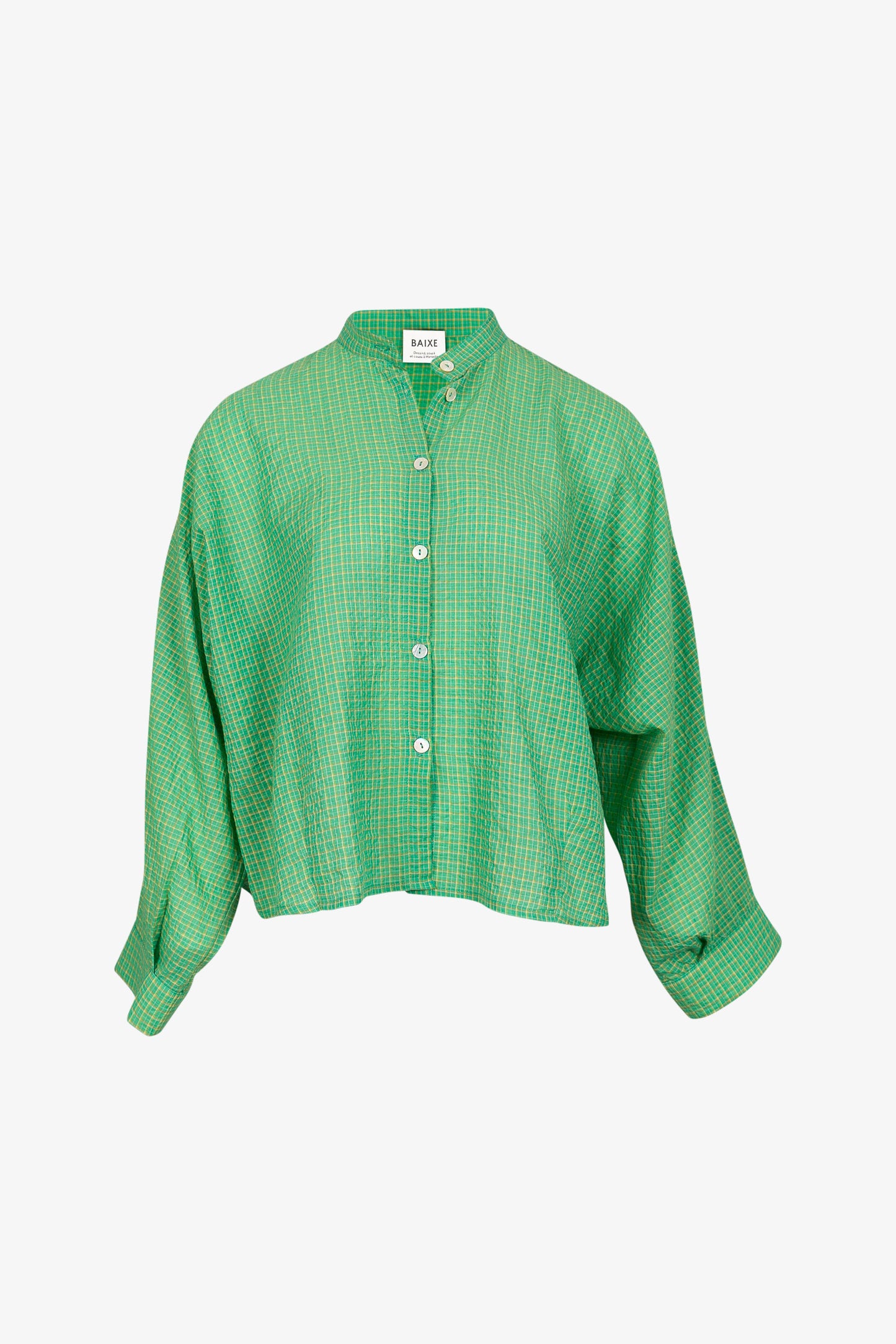 Chemise Nehru Petit Carreaux Vert Jaune