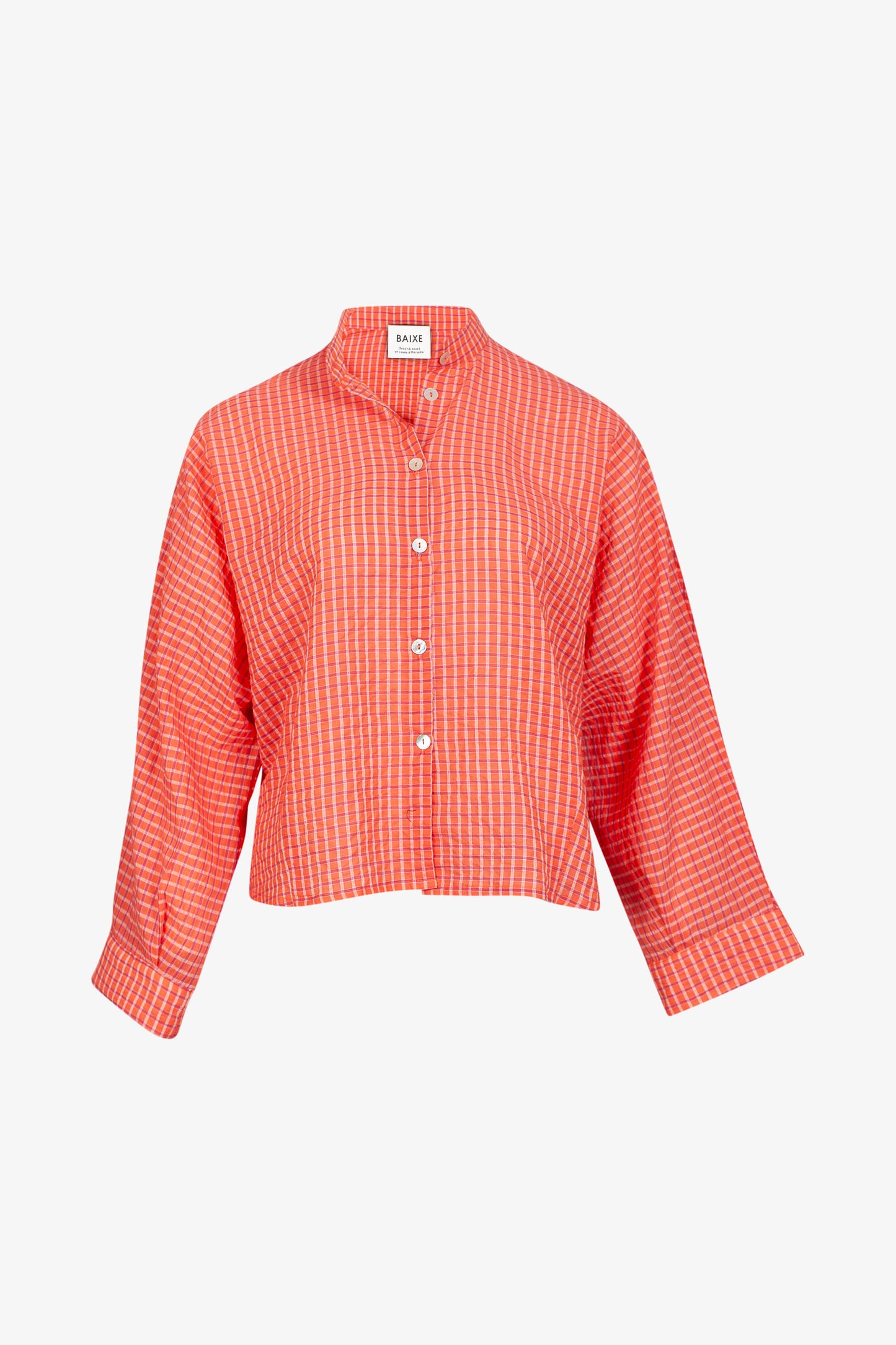 Chemise Nehru Carreaux Corail