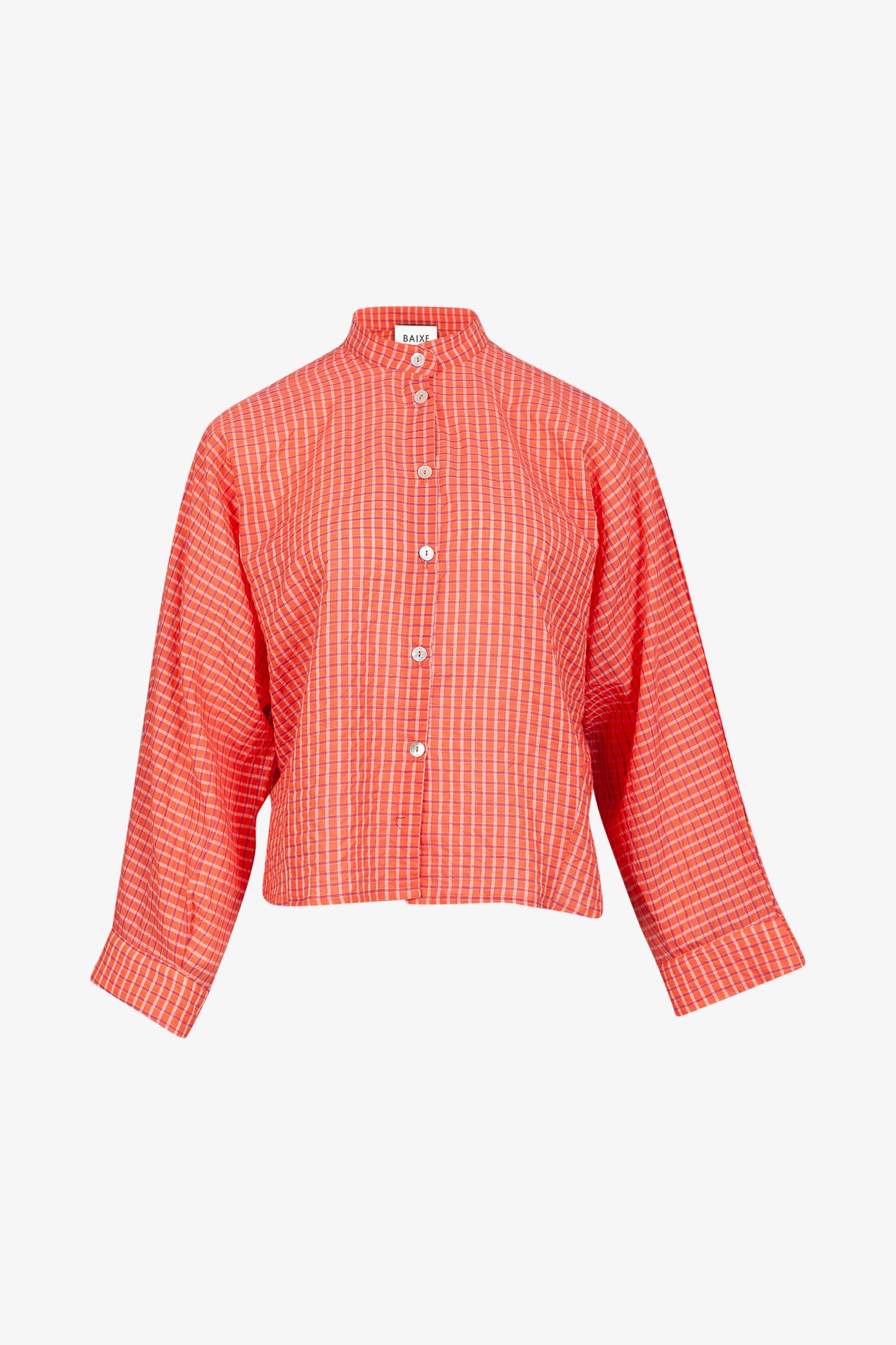 Chemise Nehru Carreaux Corail