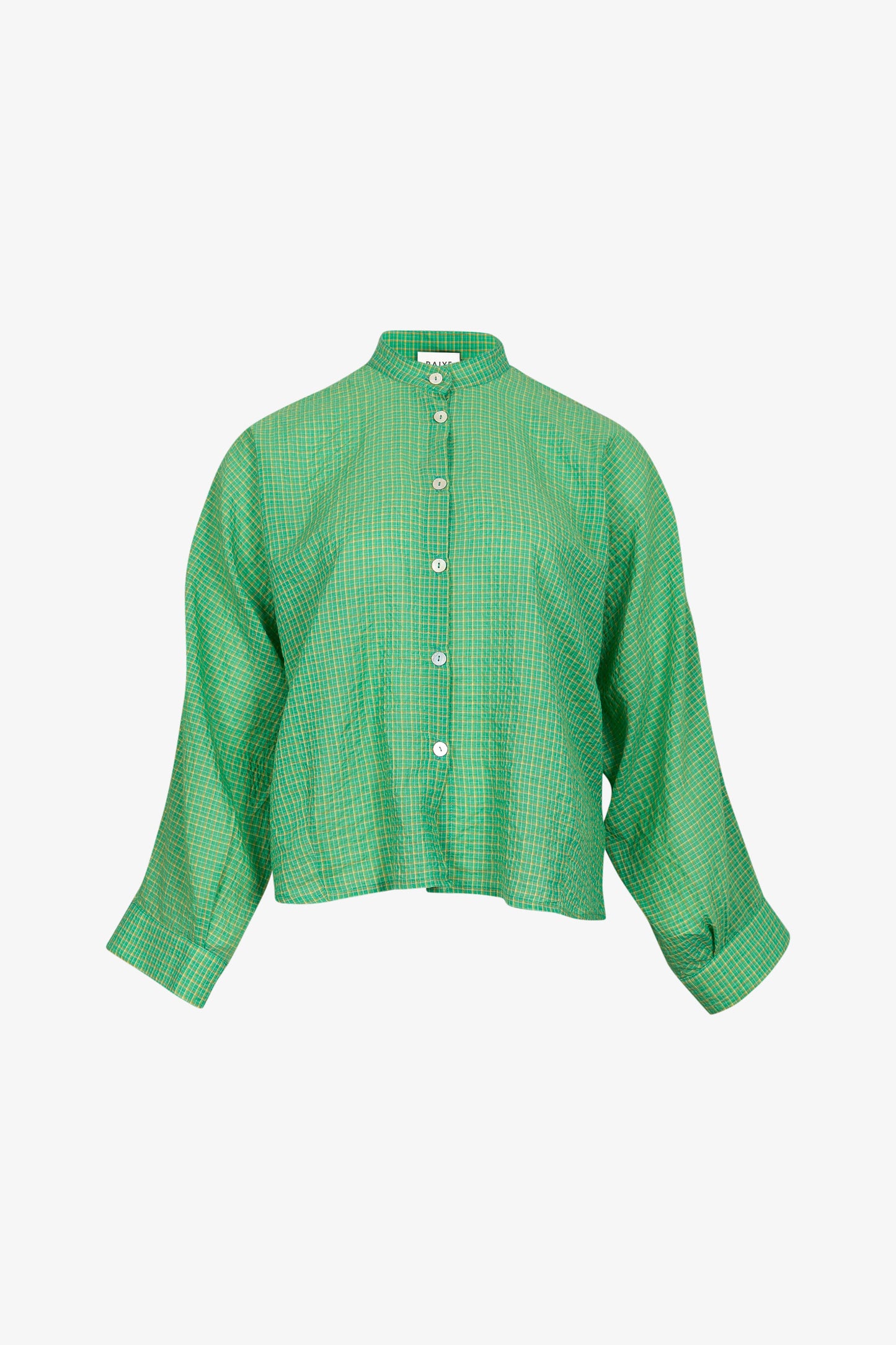 Chemise Nehru Petit Carreaux Vert Jaune
