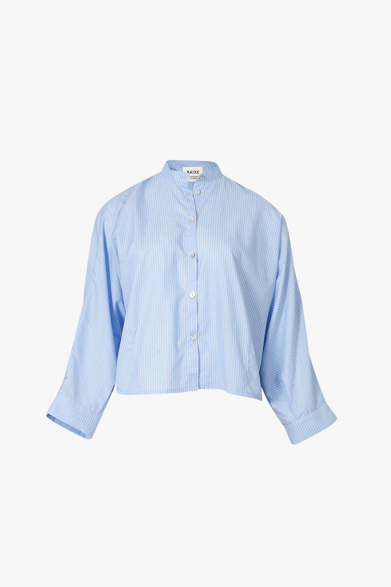 Chemise Nehru Rayures Bleu/Blanc