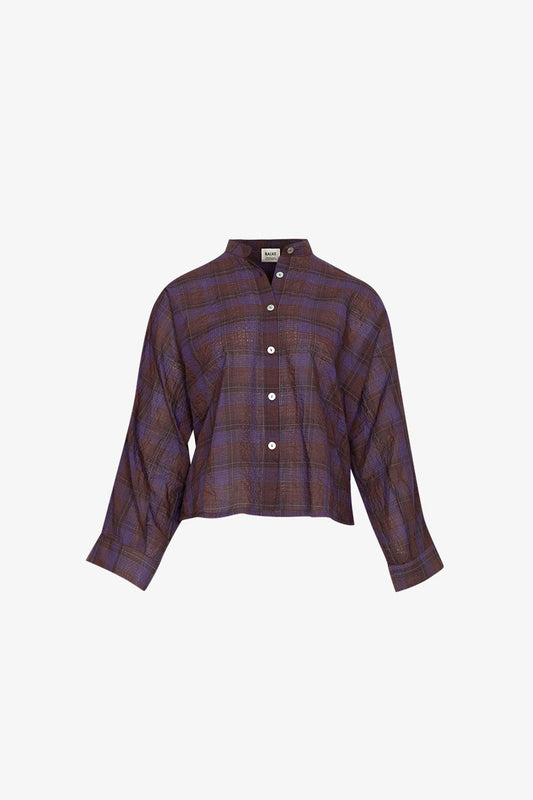 Chemise Nehru Carreaux Violet