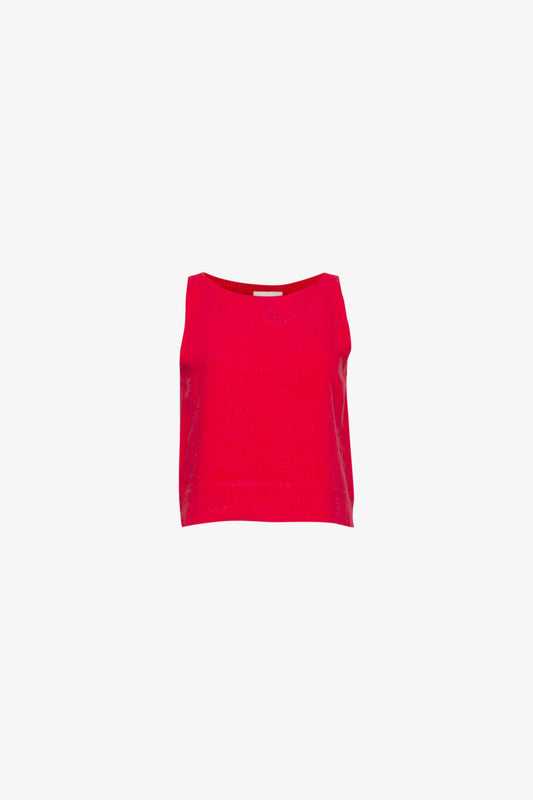Red Viscose Linen Boat Top