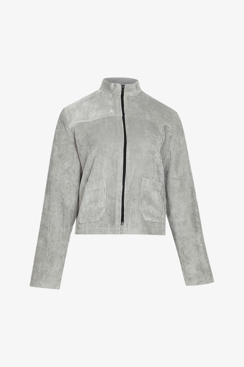 Veste Découpe Zip Velours Grosse Cote Gris Polaire