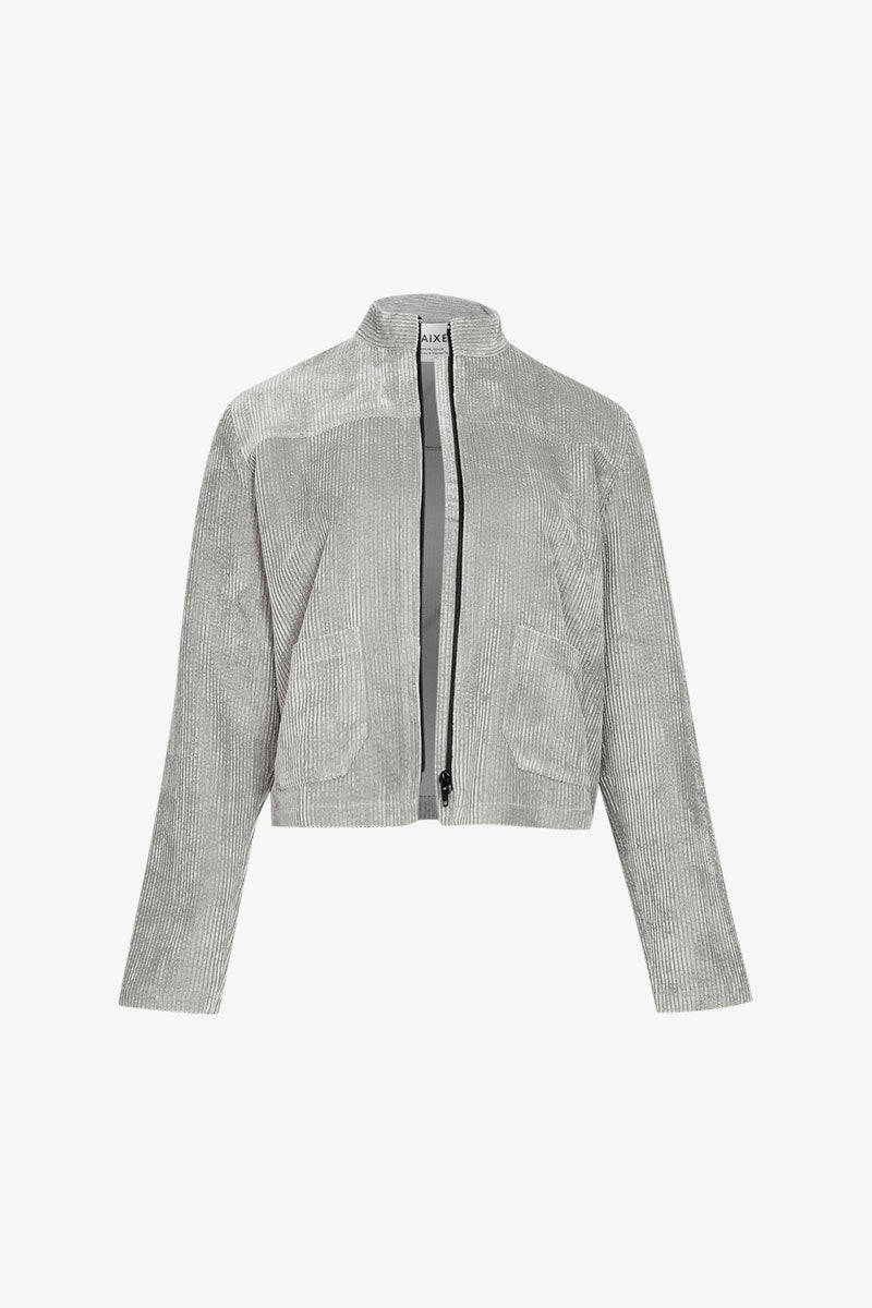 Veste Découpe Zip Velours Grosse Cote Gris Polaire