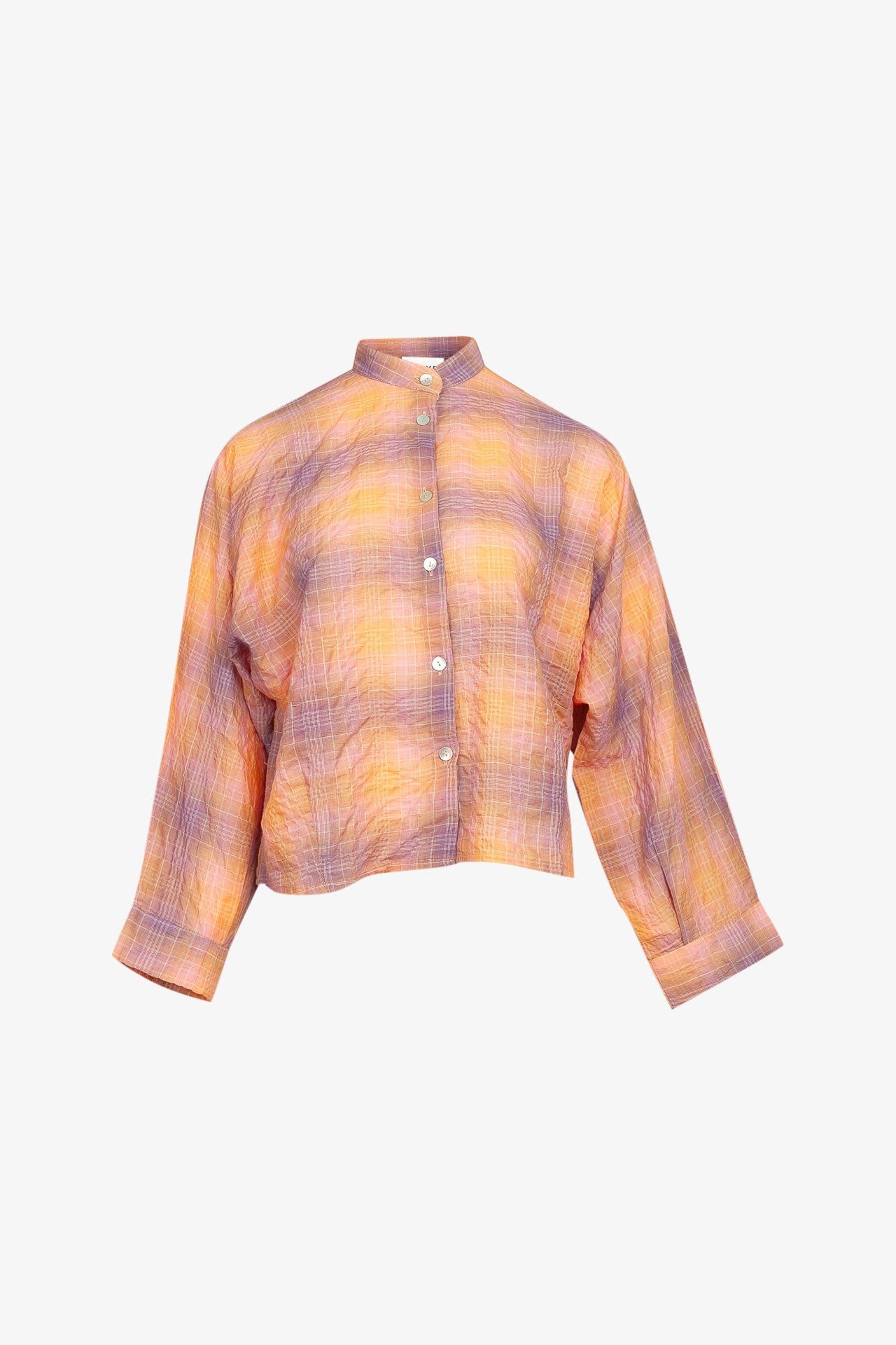 Chemise Nehru Carreaux Dégradé Orange/Rose/Prune