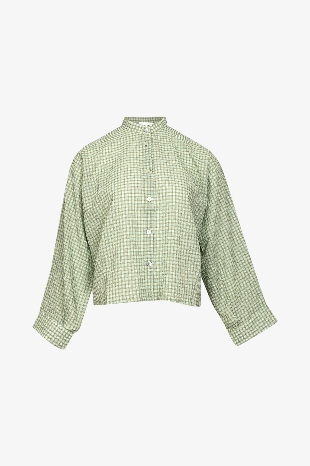 Chemise Nehru Carreaux Kaki / Vert d'Eau