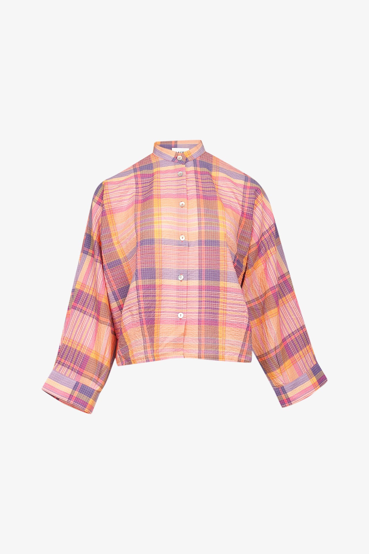 Chemise Nehru Carreaux Fuchsia/Violet/Jaune