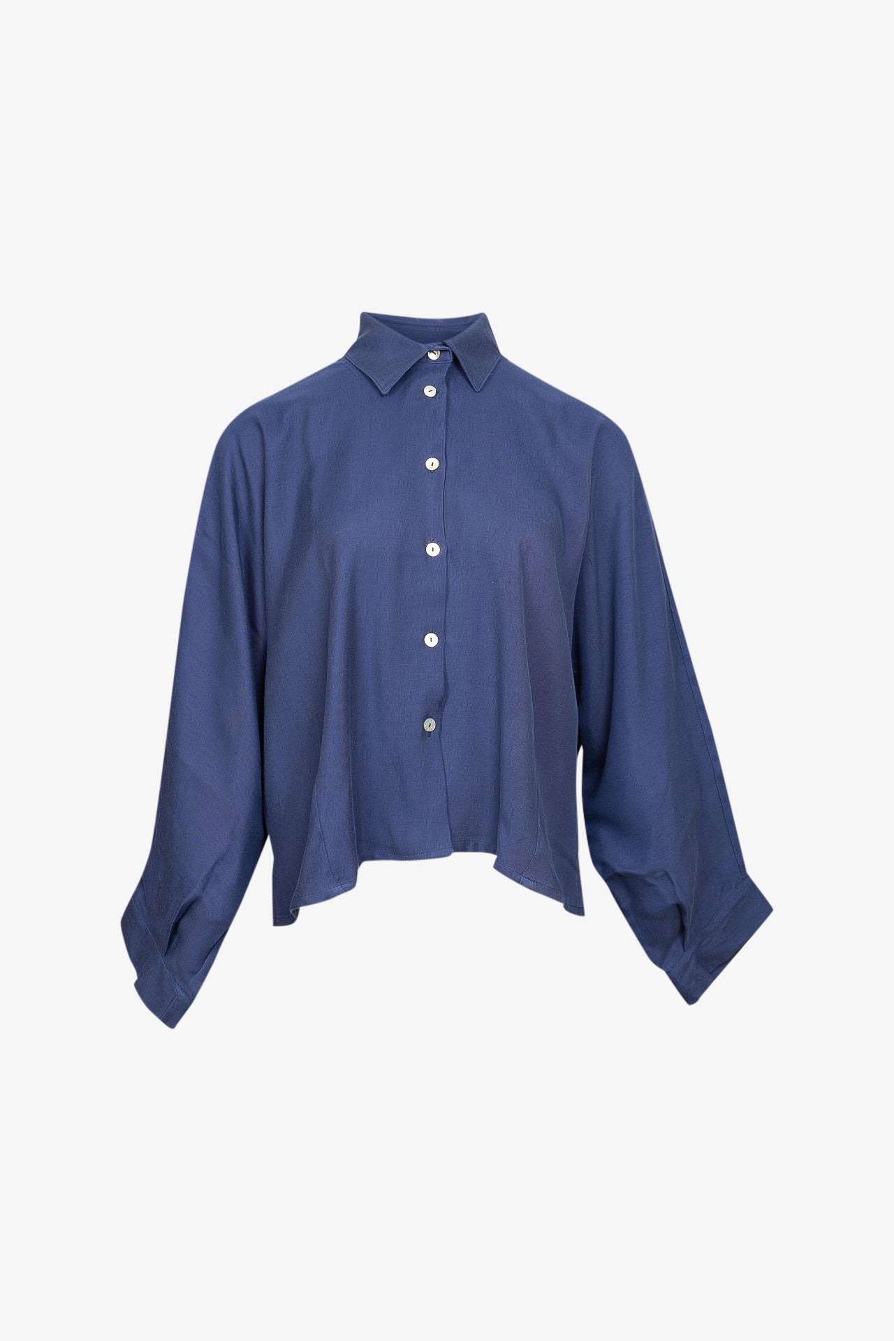 Chemise Nehru avec Col Viscose Cupro Bleu