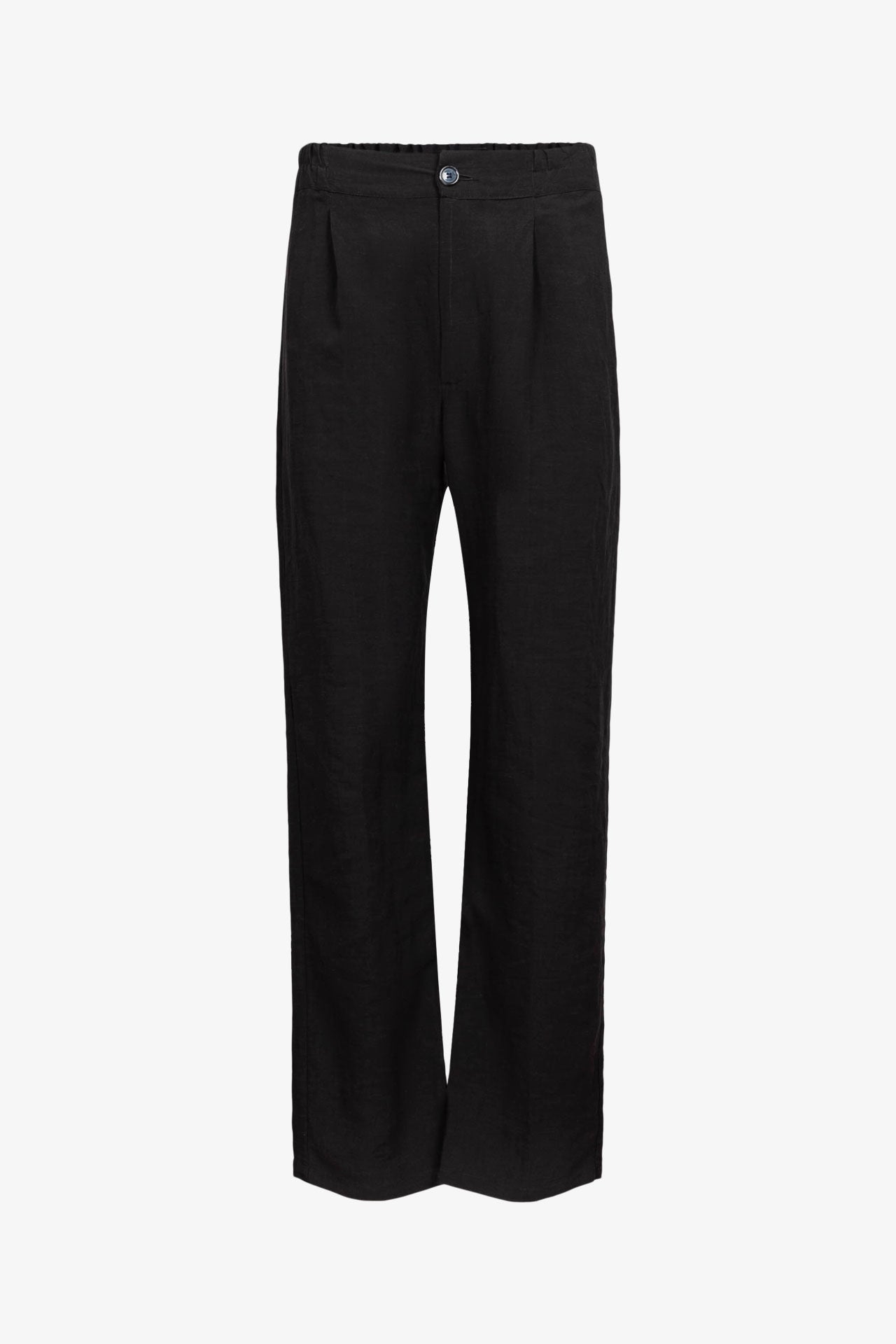 Black Viscose Linen Pleated Trousers