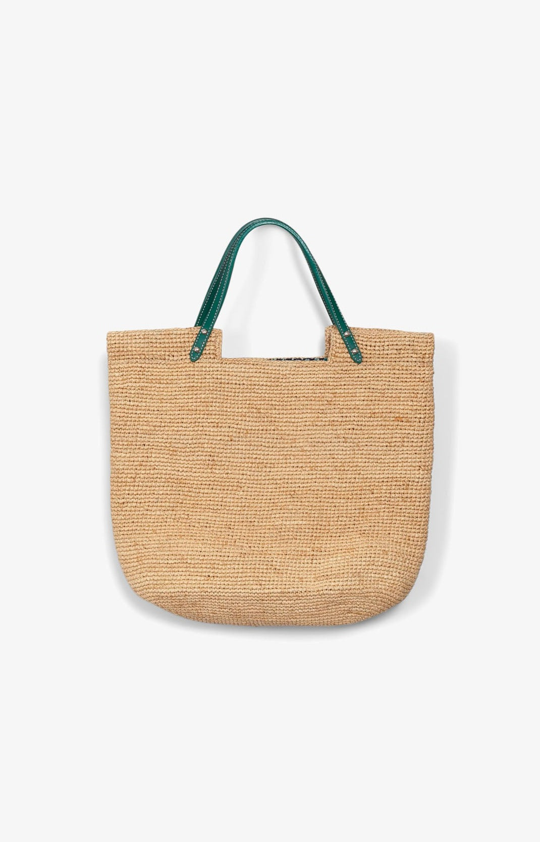 Hélio Natural shopping bag / green leather handles