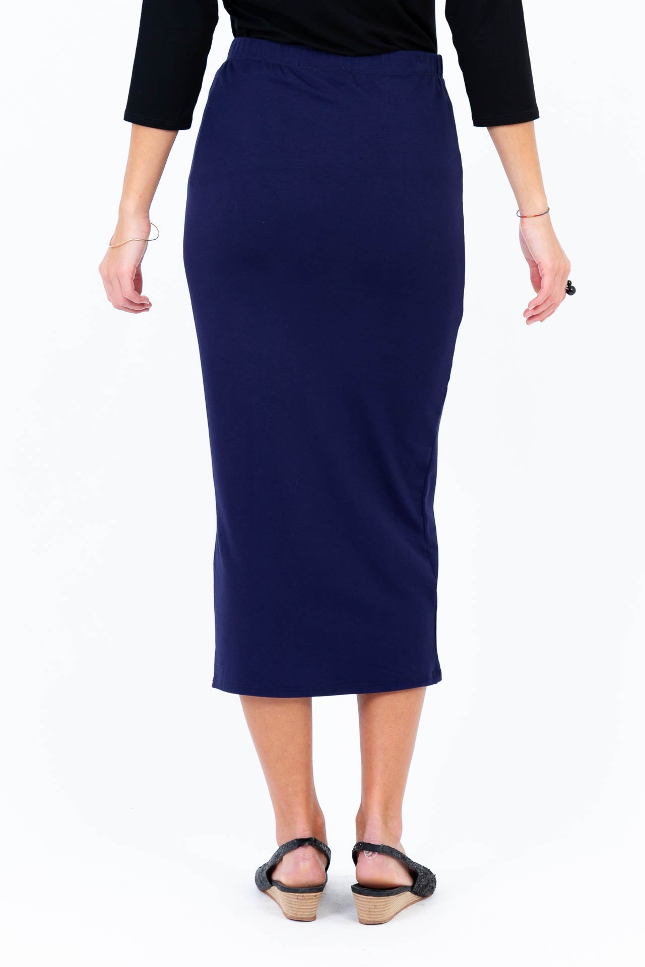 Midilång bambukjol marin