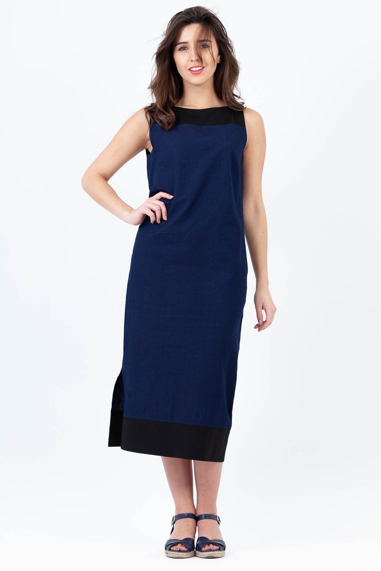 Chinese Blue Boat Dress and Black Poplin