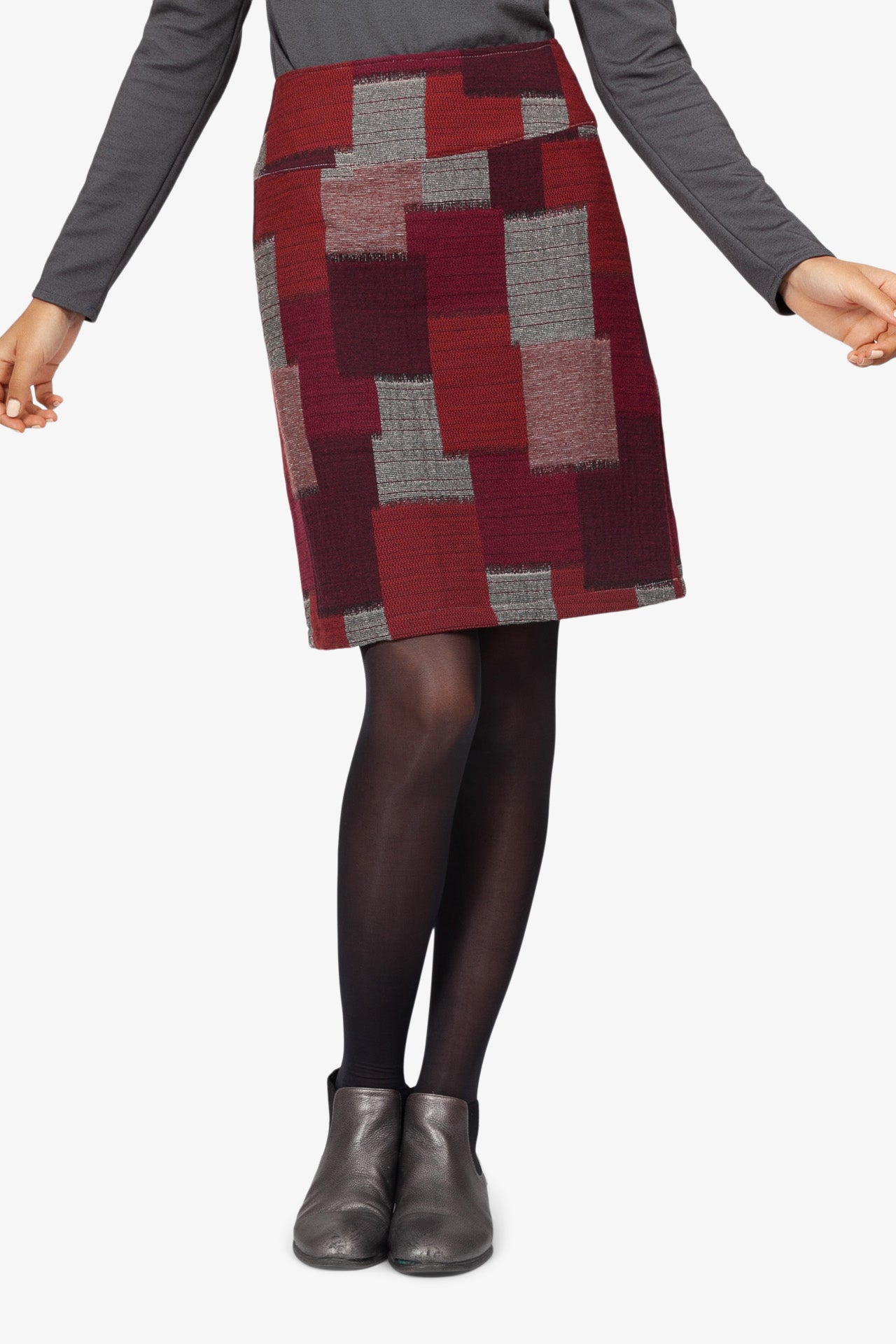 Jupe Trapèze Tissage Naturel Jacquard - Rouge